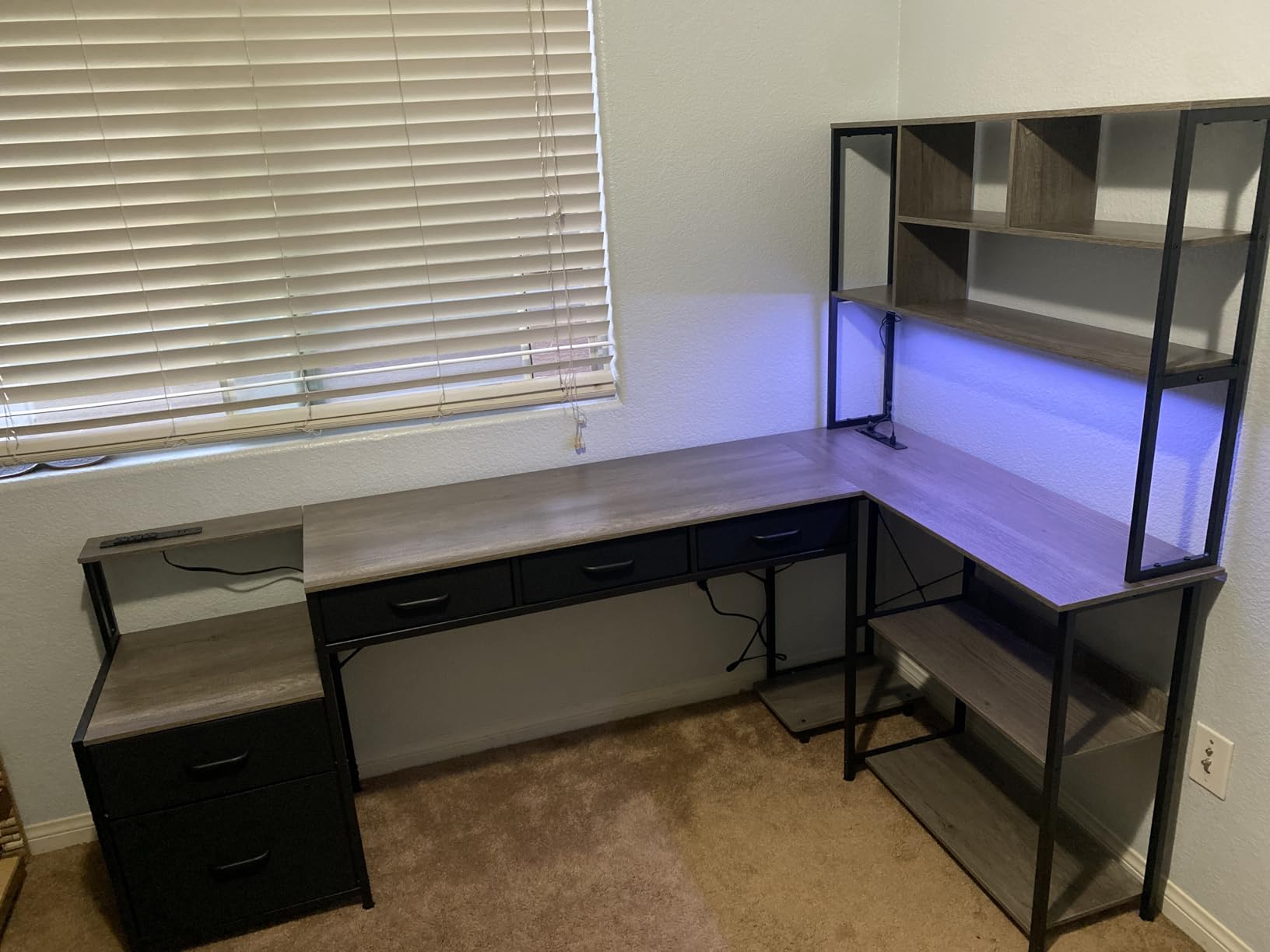 AODK 79 inch L Shaped Desk with 5 Drawers, LED Light & 2 Power Outlets | Reversible Black L Shaped Gaming Desk, Computer Desk with Storage Shelves for Home Office customer photo 2