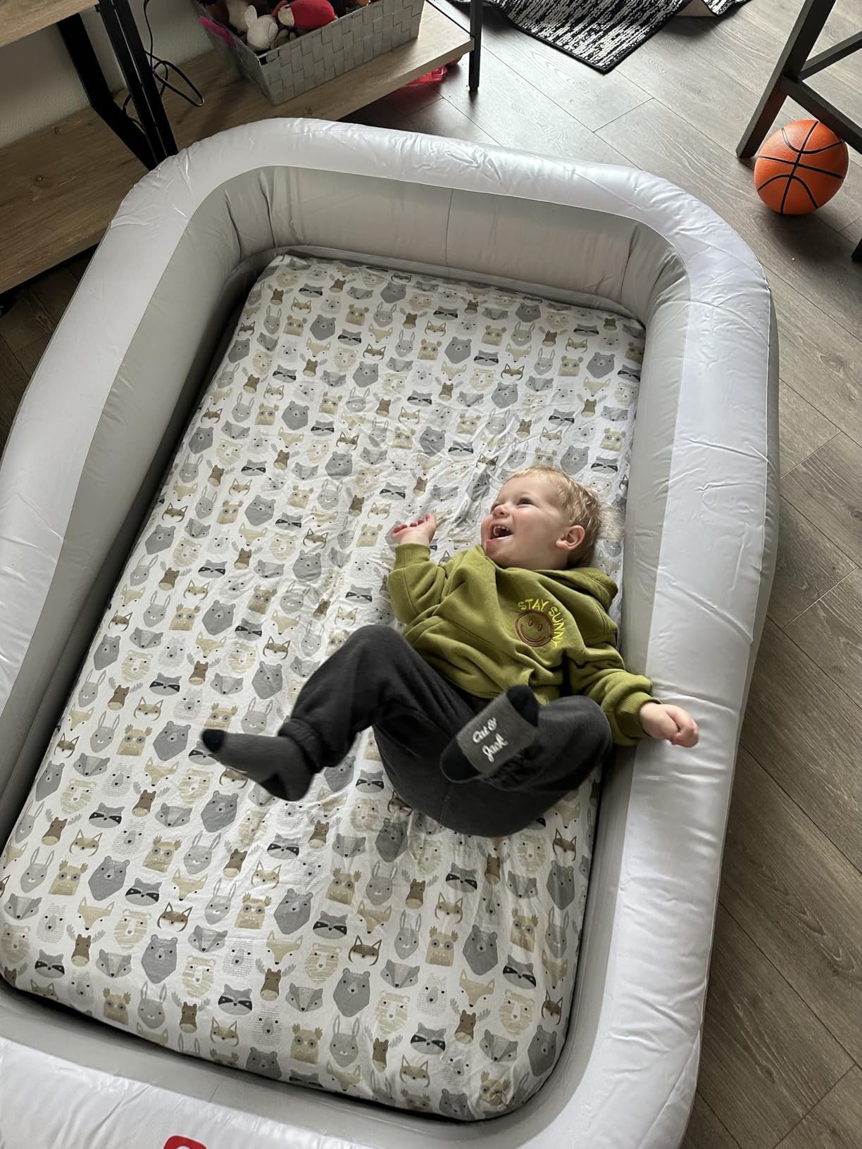 QPAU Inflatable Toddler Travel Bed with 3-Sided, Extra Large, Gray customer photo 2