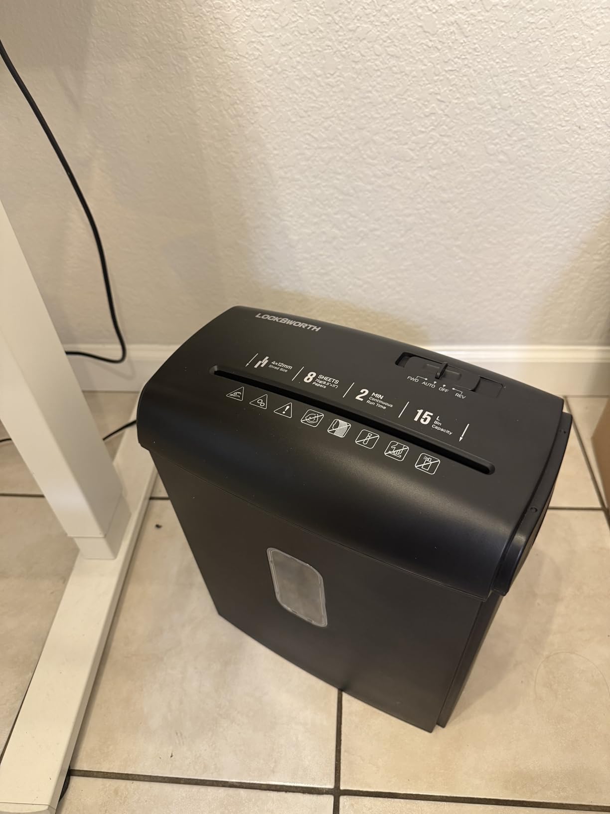 Locksworth 8-Sheet Micro Cut Paper Shredder P-4 High Security for Home Office Use with Handle, Shreds Credit Card/Staple 4 Gallons(Black) Visual Window Wastebasket customer photo 1