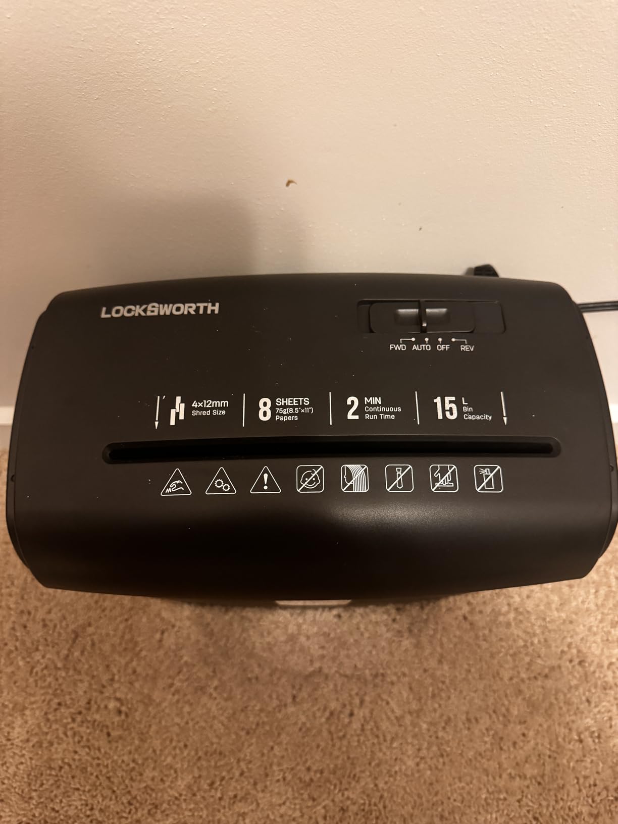Locksworth 8-Sheet Micro Cut Paper Shredder P-4 High Security for Home Office Use with Handle, Shreds Credit Card/Staple 4 Gallons(Black) Visual Window Wastebasket customer photo 2