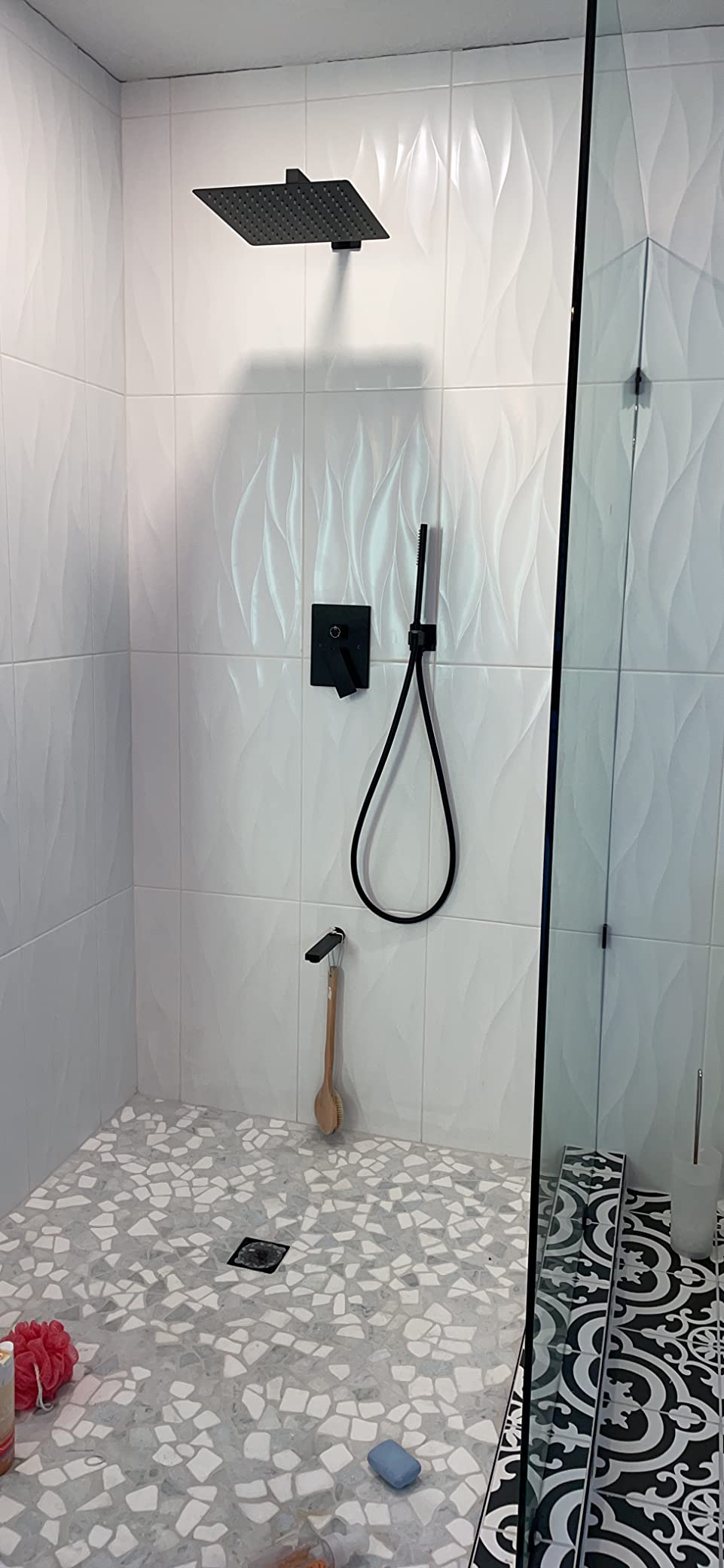 Iriber Thermostatic Shower System with Adjustable Water Flow Push Button Diverter, Square Dual Shower Heads Faucet Set with Handheld Spray, Brushed Nickel Shower Mixer Valve Trim Kit (Valve Included) customer photo 1