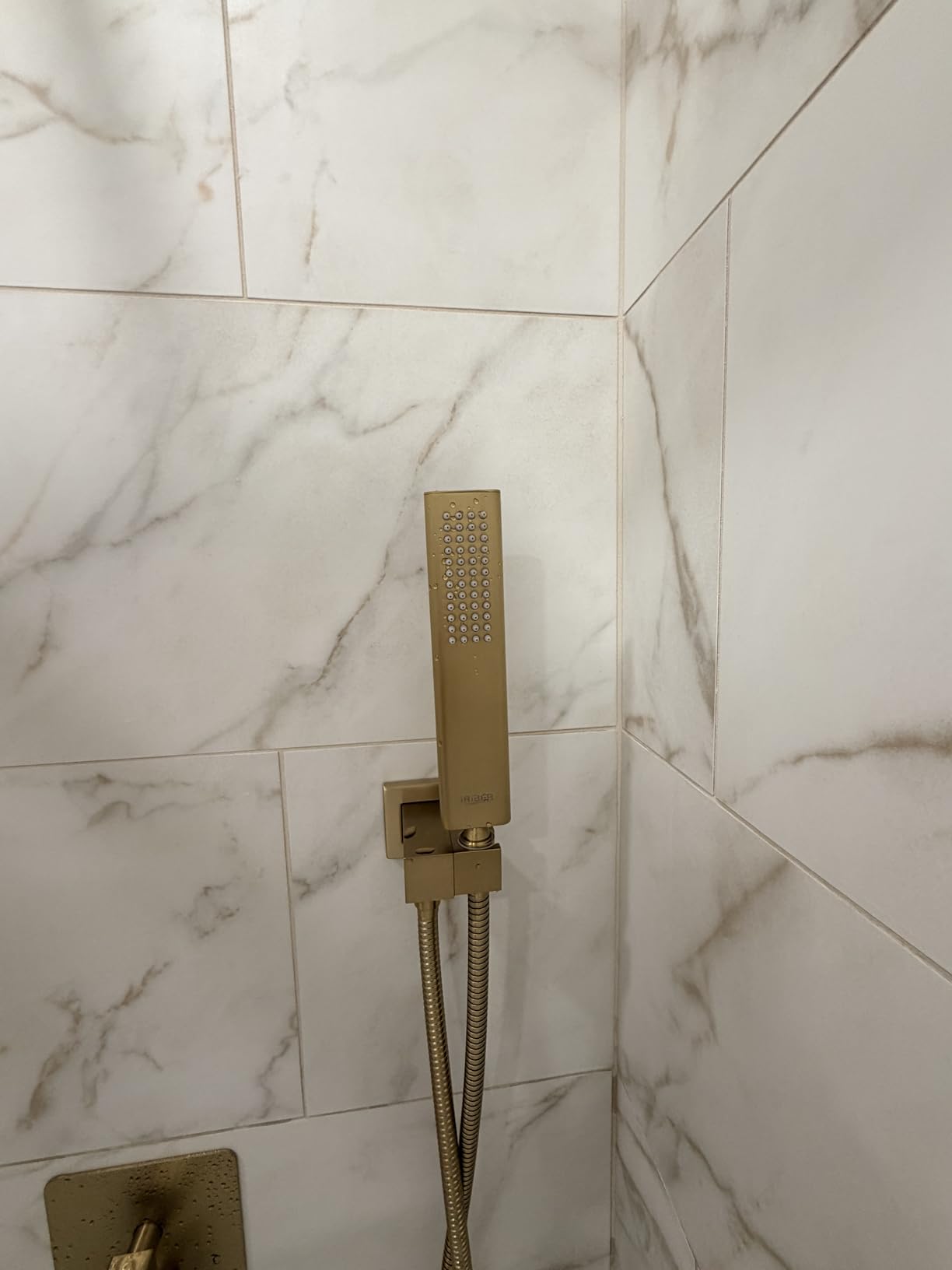 Iriber Thermostatic Shower System with Adjustable Water Flow Push Button Diverter, Square Dual Shower Heads Faucet Set with Handheld Spray, Brushed Nickel Shower Mixer Valve Trim Kit (Valve Included) customer photo 2