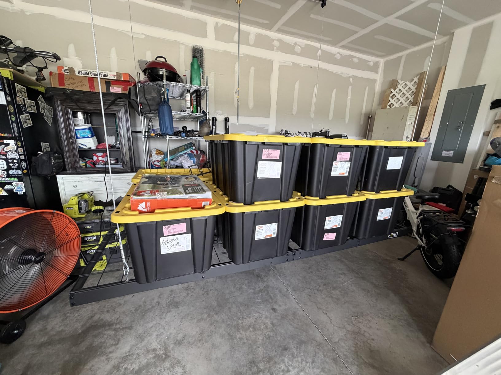 Garage Ceiling Storage Racks – 4x8 FT Overhead Garage Storage Rack with Safety Lock, Heavy-Duty Ceiling Mounted Lift System and Storage Organizer, Ideal for Maximizing Overhead Space, 325 lbs Capacity customer photo 1