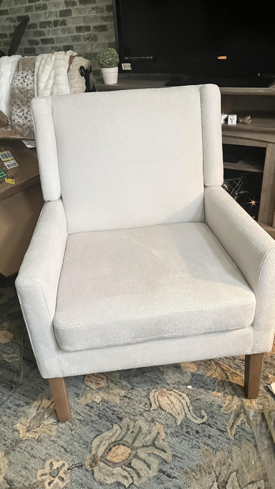 COLAMY Modern Wingback Living Room Chair, Upholstered Fabric Accent Armchair, Single Sofa Chair with Lounge Seat and Wood Legs for Office/Bedroom/Reading Spaces, Beige customer photo 1