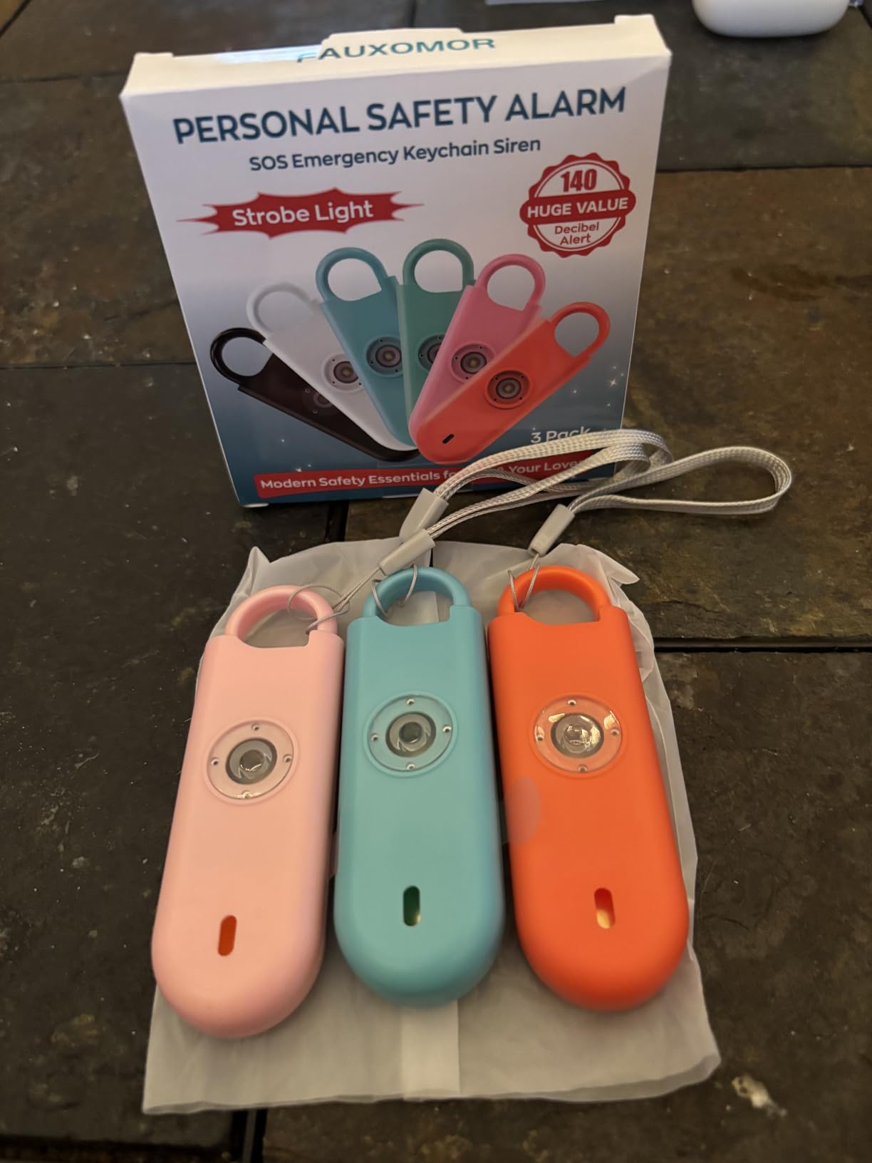 Fauxomor 140dB Personal Safety Alarm for Women 3pack Self Defense Keychain customer photo 1