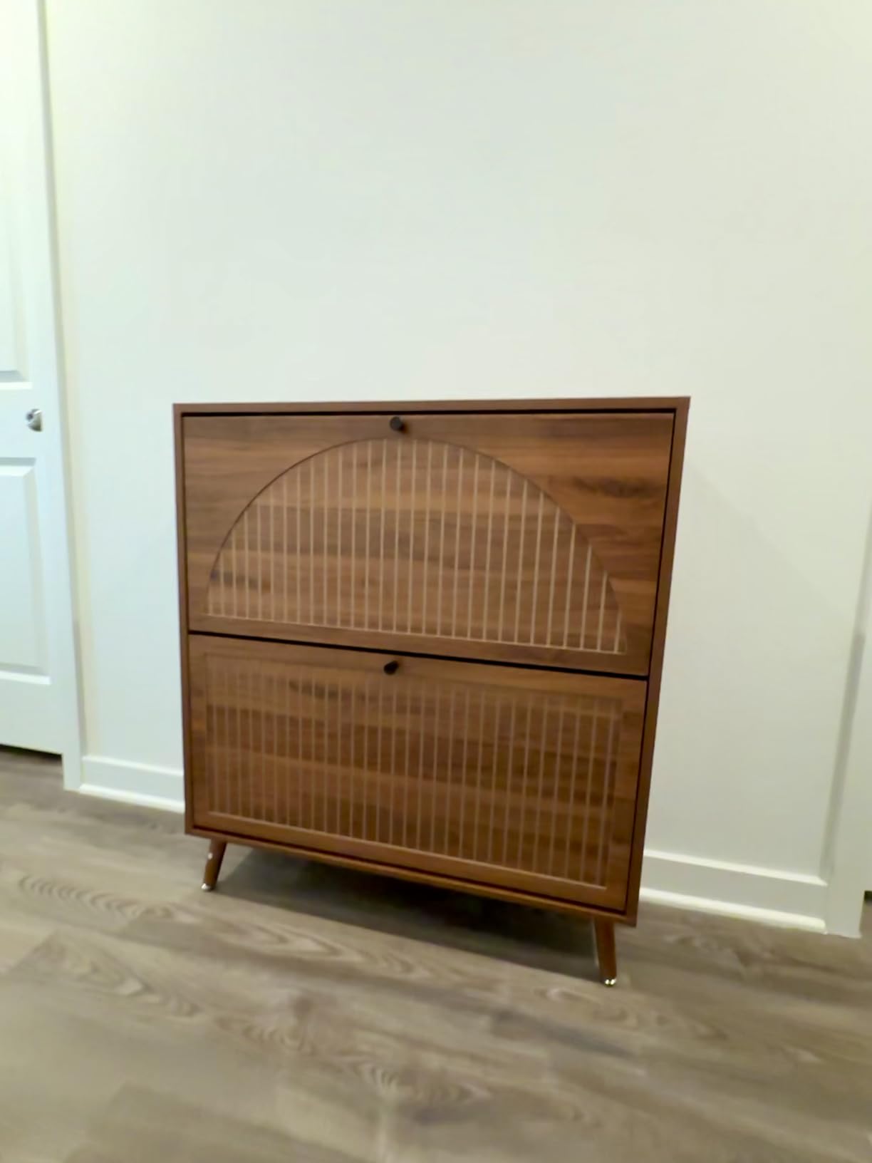 Fsbecl Shoe Cabinet Storage for Entryway with 2 Fluted Flip Drawers, Modern Freestanding Narrow Shoe Organizer with Adjust Shelves, Wooden Hidden Shoe Rack for Foyer, Hallway, Walnut customer photo 1