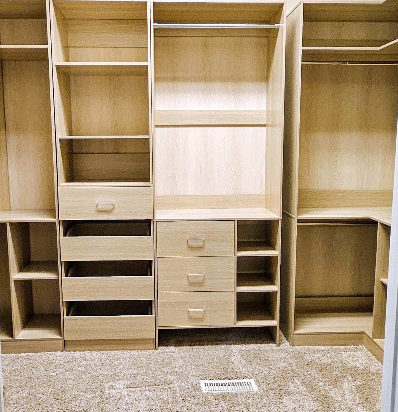 Aheaplus Closet System with 6 Drawers, 4 Hanging Rods & Corner Tower, Corner Closet System with Hanging,92.6