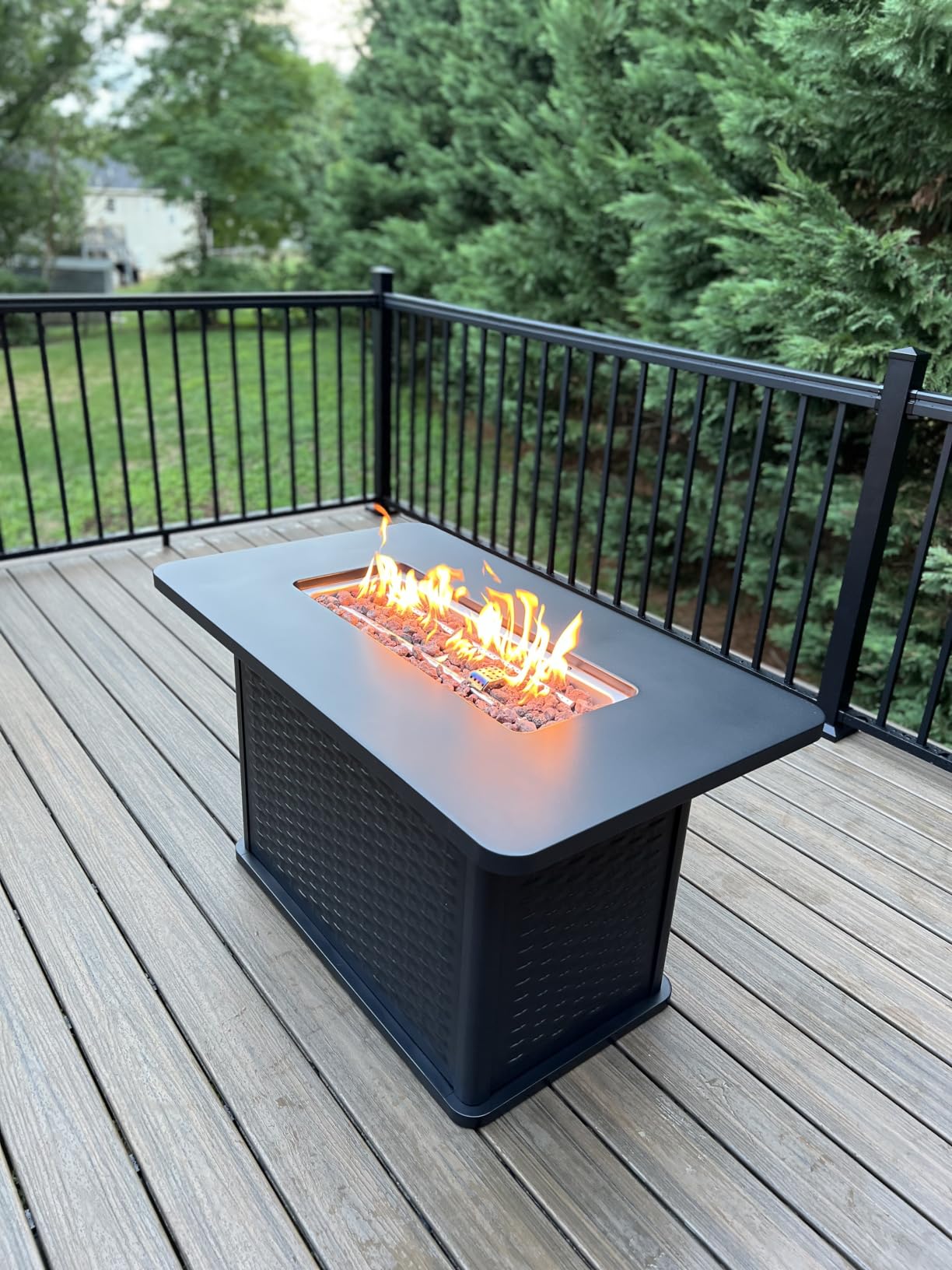Ciays 43-Inch Rectangular Propane Fire Pit with 60,000 BTU Output, Fire Pit Table Premium Gas for Outside Patio with 304 Stainless Steel H-Burner, Glass Stones, and Wind Guard,Black customer photo 2