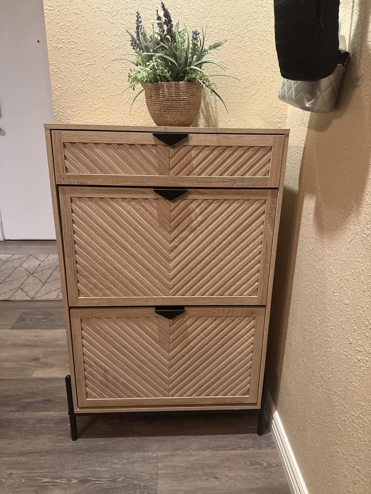 Shoe Cabinet with 2 Flip Drawers, Narrow Entryway Rack, Oak&Black customer photo 1