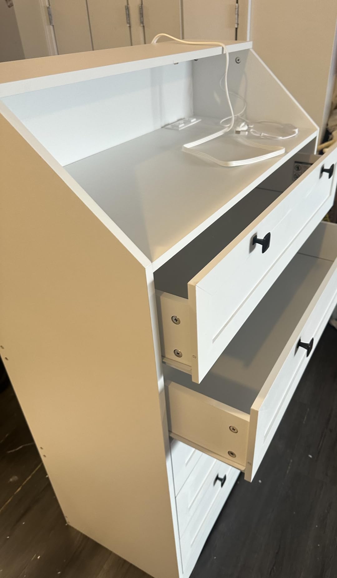 Wodeer Grey Dresser Tall 5 Drawer Dresser for Bedroom, Wood Chest of Drawers with LED Lights, Charging Station, Metal Handles, Modern Storage Cabinet and Organizer Drawers for Living Room, Hallway customer photo 2