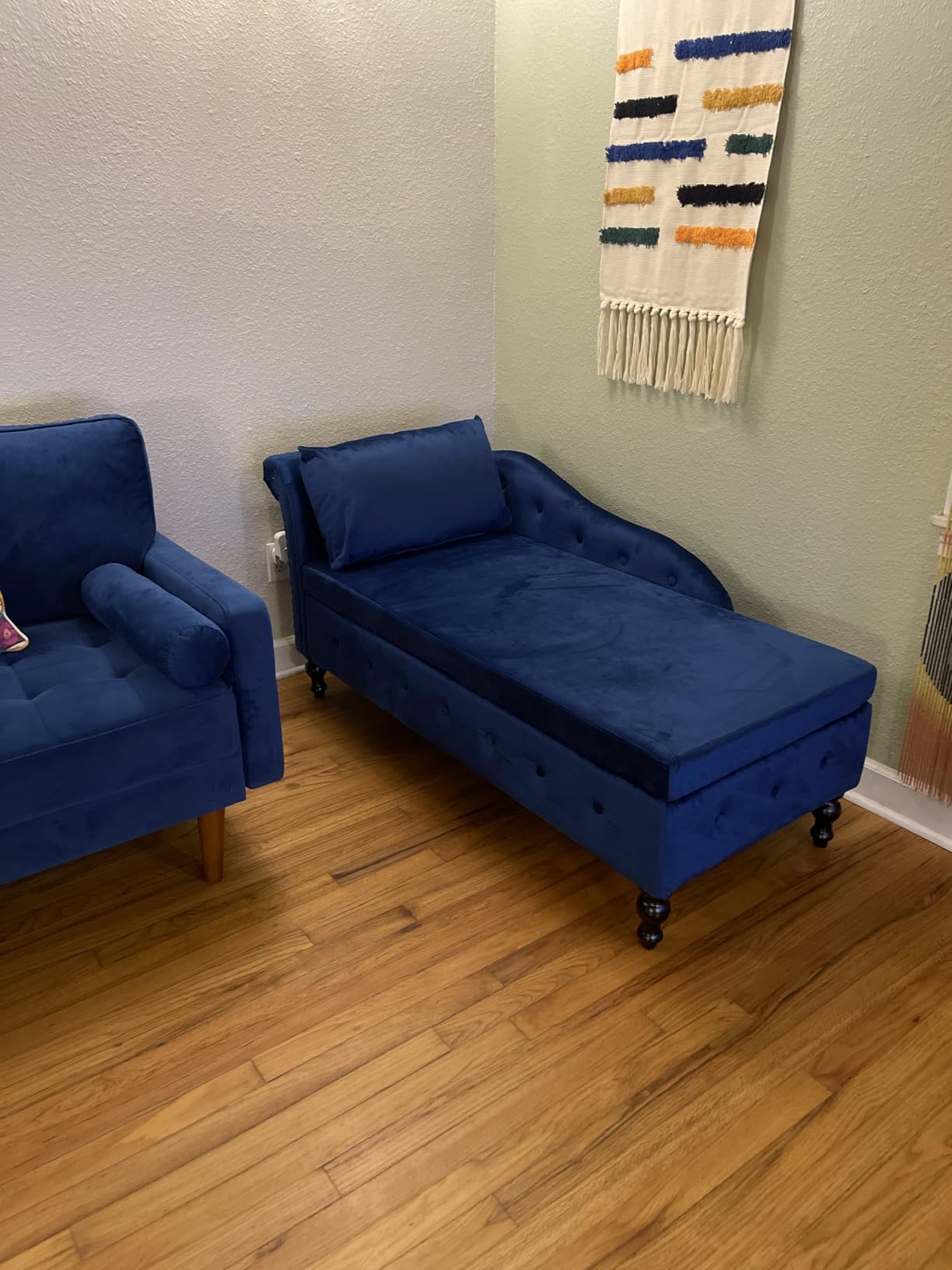 Velvet Chaise Lounge w/Left Armrest & Storage Space, Teal customer photo 1