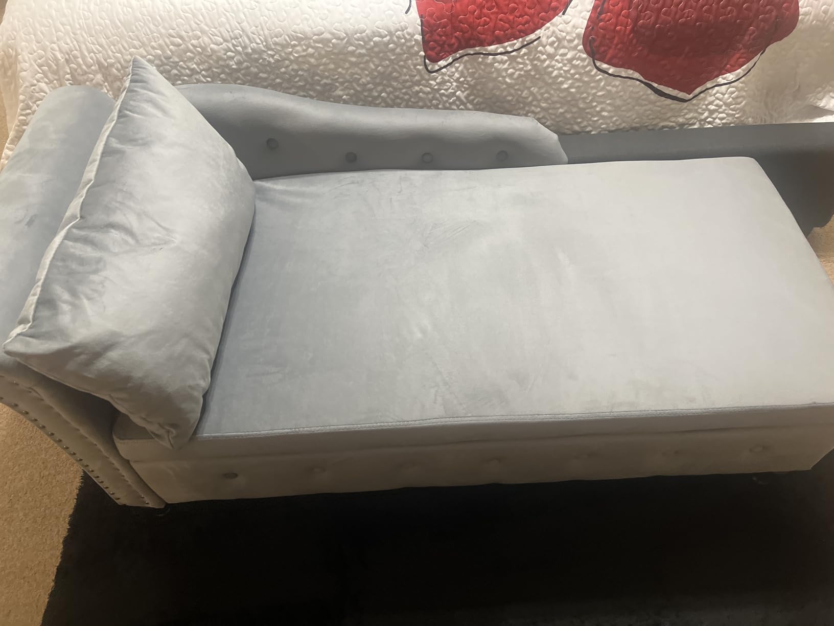 Velvet Chaise Lounge w/Left Armrest & Storage Space, Teal customer photo 2