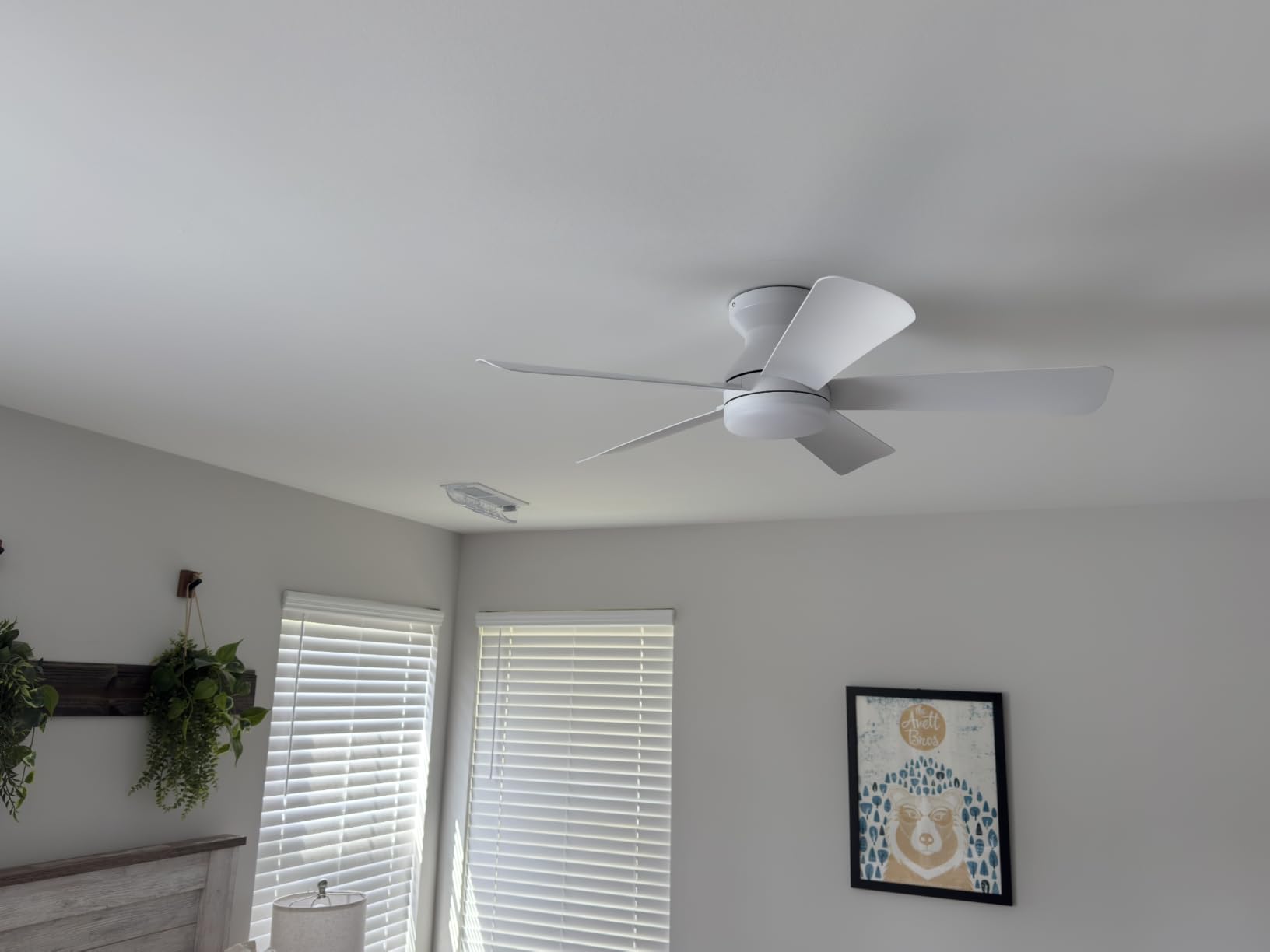 Depuley Modern Ceiling Fan with Light: 42-Inch White Small Fans for Bedroom Indoor Outdoor - Dimmable Low Profile Ceiling Fans with Remote Control Flush Mount 5 Reversible White Blades 6 Speeds Timer customer photo 2