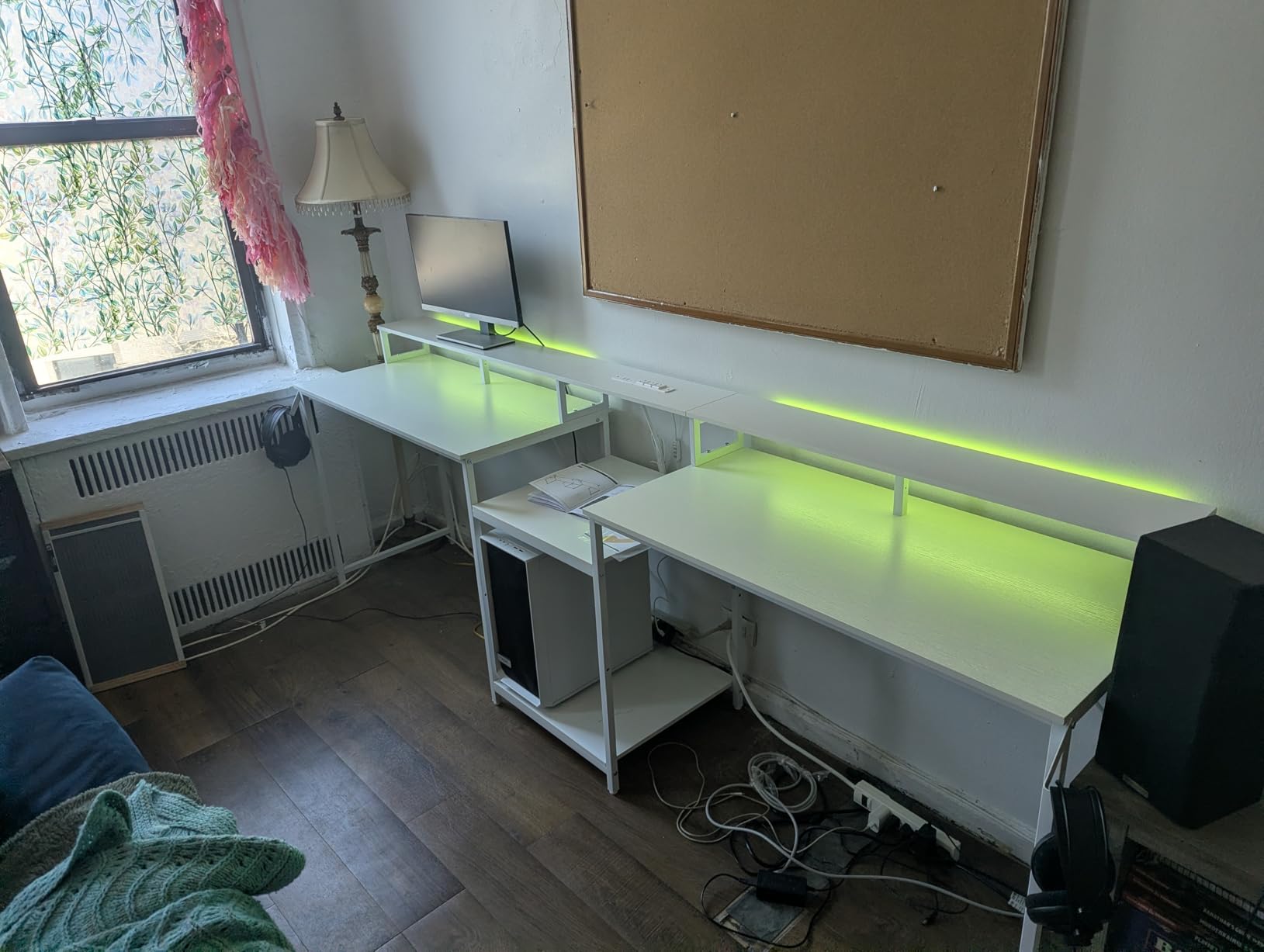 Casaottima 98'' 2 Person Gaming Desk with LED Lights, Black | Two Person Desk with Power Outlets & Monitor Stand, Double Computer Desk with Storage, Long Desk for Home Office customer photo 1