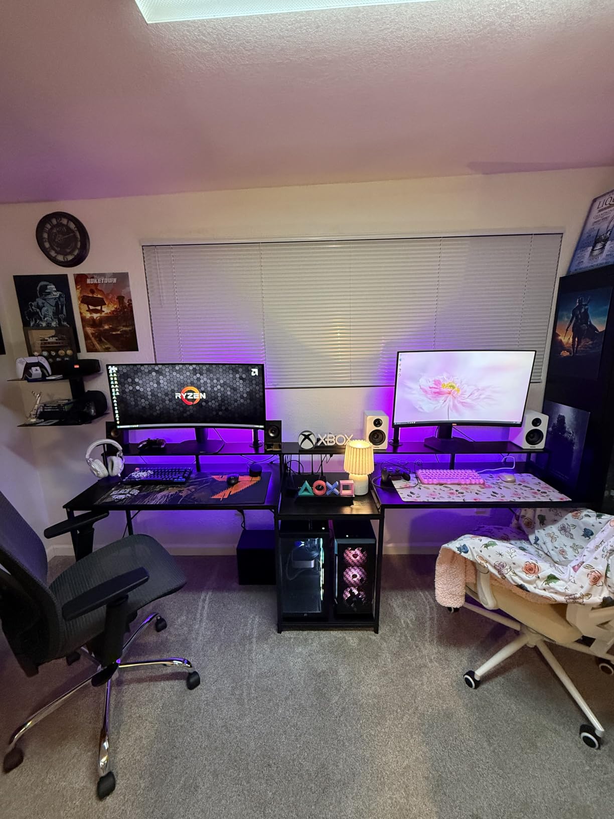 Casaottima 98'' 2 Person Gaming Desk with LED Lights, Black | Two Person Desk with Power Outlets & Monitor Stand, Double Computer Desk with Storage, Long Desk for Home Office customer photo 2