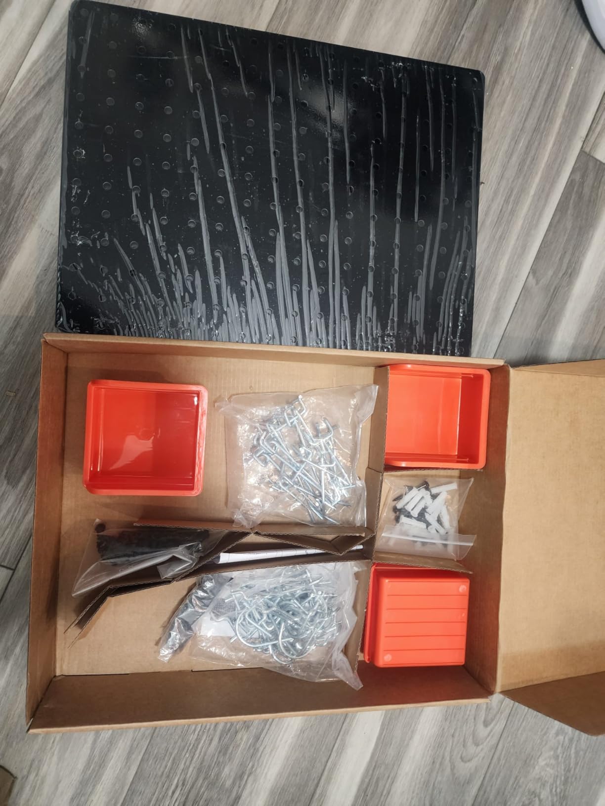 Peg Board, 110pcs Metal Pegboard Kit, Includes 4 Pack Black Peg Board Panels with Accessories and Hook Locks, Large Heavy Duty Peg Boards for Walls Home, Garage Tool Storage, Workbench customer photo 2