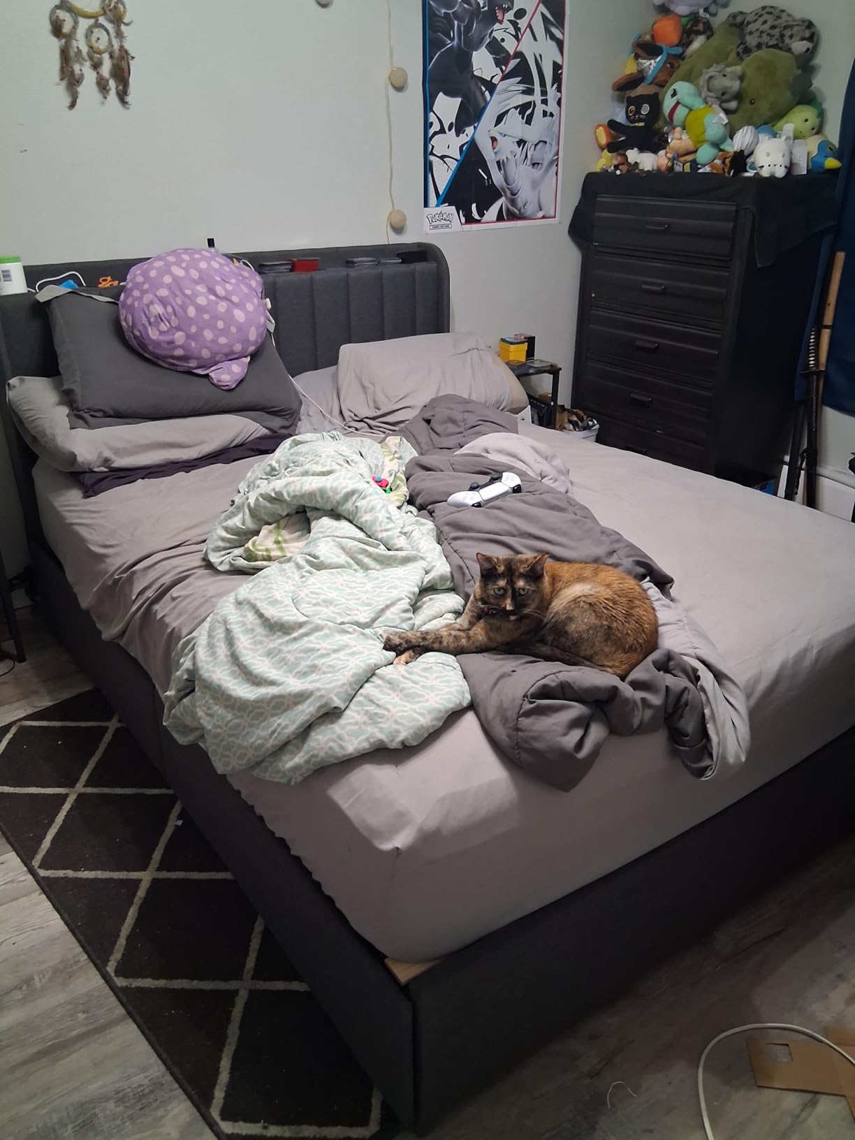 Queen Bed Frame with 4 Drawers and Storage Headboard, Upholstered Platform Bed Frame Queen Size with Led Lights and Handy Charging Station, No Box Spring Needed, Easy Assembly, Noise Free, Beige customer photo 2