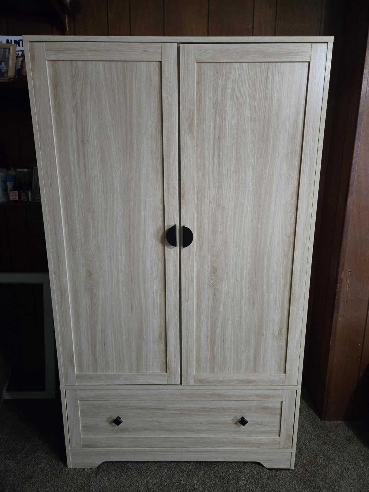 VINGLI Fluted Wardrobe Closet Armoire with Doors And Drawers, Wardrobe Cabinet with Hanging Rack, Bedroom Closet Wood, Oak Free Standing Armoire with Shelf and Solid Wood Legs, 31.5