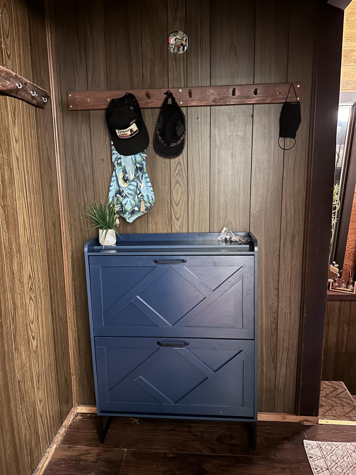 Nicetree Shoe Storage Cabinet, Shoe Cabinet with 2 Flip Drawers, Narrow Shoe Rack Cabinet, Farmhouse Slim Shoe Cabinet Storage for Entryway,Blue customer photo 1