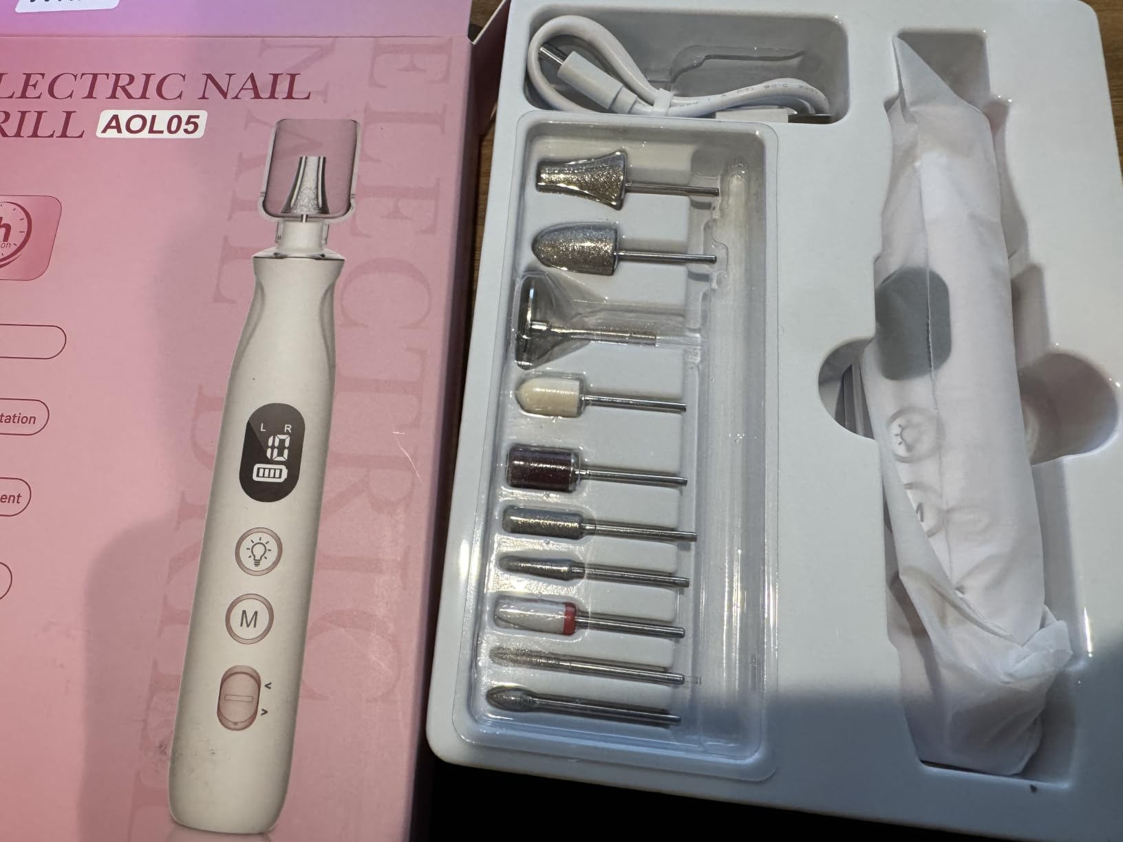 Electric Nail File Drill, Cordless Toe Nail Grinder for Thick Toenails & Callus, 10-Speed 2000mAh Rechargeable Nail Filer, 50Pcs Manicure Pedicure Kit with LED Lamp, Gifts for Men Women customer photo 1