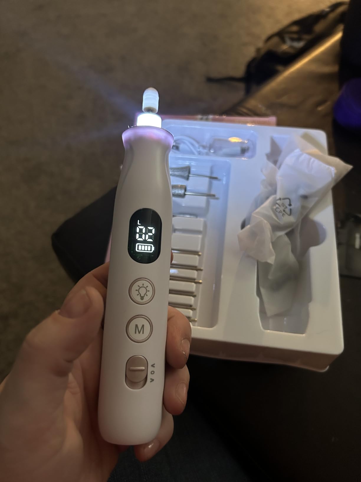 Electric Nail File Drill, Cordless Toe Nail Grinder for Thick Toenails & Callus, 10-Speed 2000mAh Rechargeable Nail Filer, 50Pcs Manicure Pedicure Kit with LED Lamp, Gifts for Men Women customer photo 2