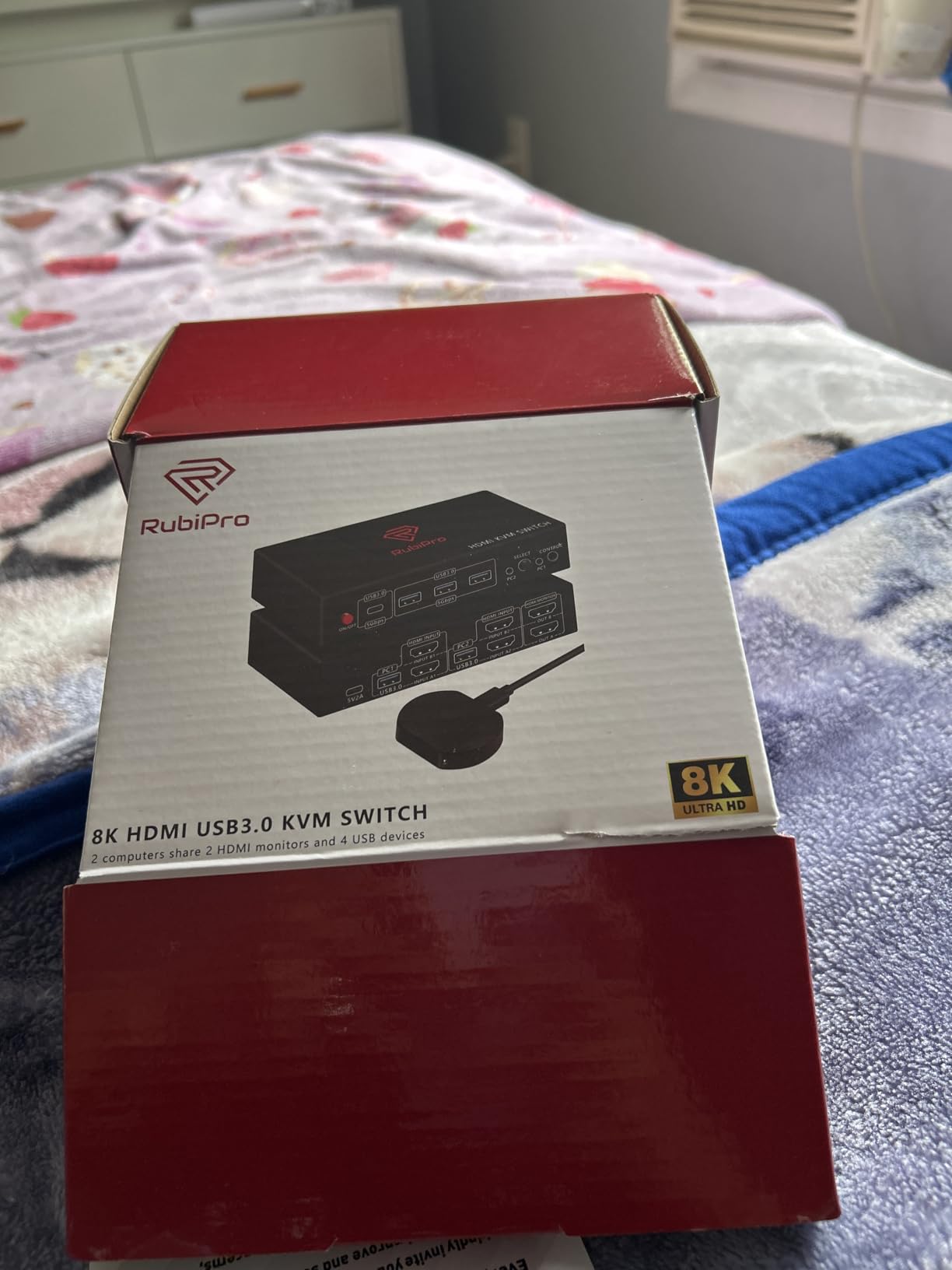 HDMI KVM Switch 2 Monitors 2 Computers – 8K@60Hz, 4K@120Hz, 4 Port USB 3.0 Hub (5Gbps), Wired Remote, Plug & Play for Windows/Mac/Linux with an additionl Braided 8K HDMI Cable customer photo 2