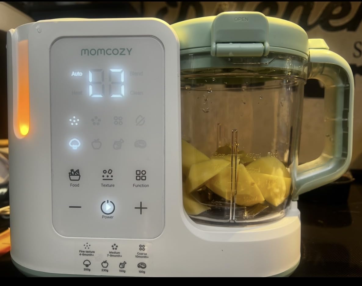 Momcozy AutoMeal Baby Food Maker – One-Step Auto Steam & Blend Food Processor, 15oz Large Cup & 6-Blade Design, Self-Cleaning, Auto 3-Stage Texture Settings for Effortless Homemade Baby Puree | One-Step Auto Steam & Blend Food Processor, 15oz Cup, 6-Blade Design, Self-Cleaning & Auto Texture Control for Baby Purees customer photo 1