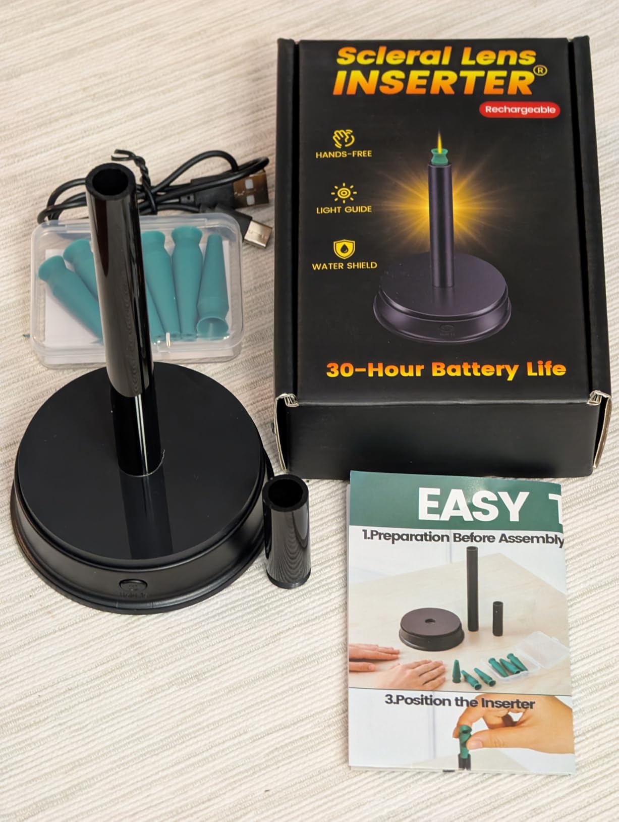 Rechargeable LED Scleral & RGP Contact Lens Inserter Kit - Hands-Free Lighted Stand with 2 Interchangeable Tubes & 6 Vented Scleral Sticks customer photo 2