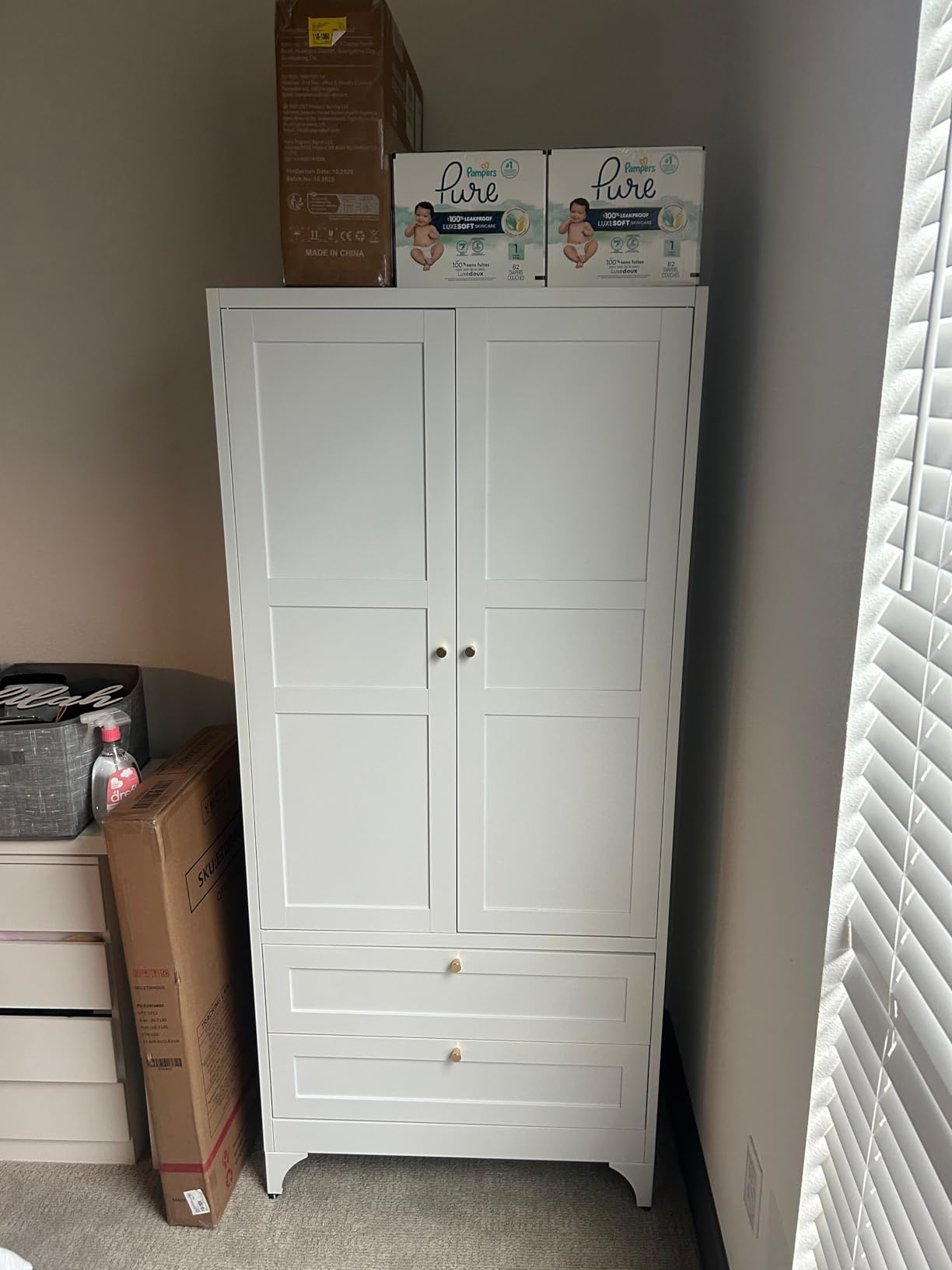 Letaya Metal Armoire Wardrobe Closet with Drawers,Clothing Storage Cabinet with Doors and Shelves,Coat Closet with Hanging Rod,Bedroom,Home,Cloak Room,White-71 H x 32