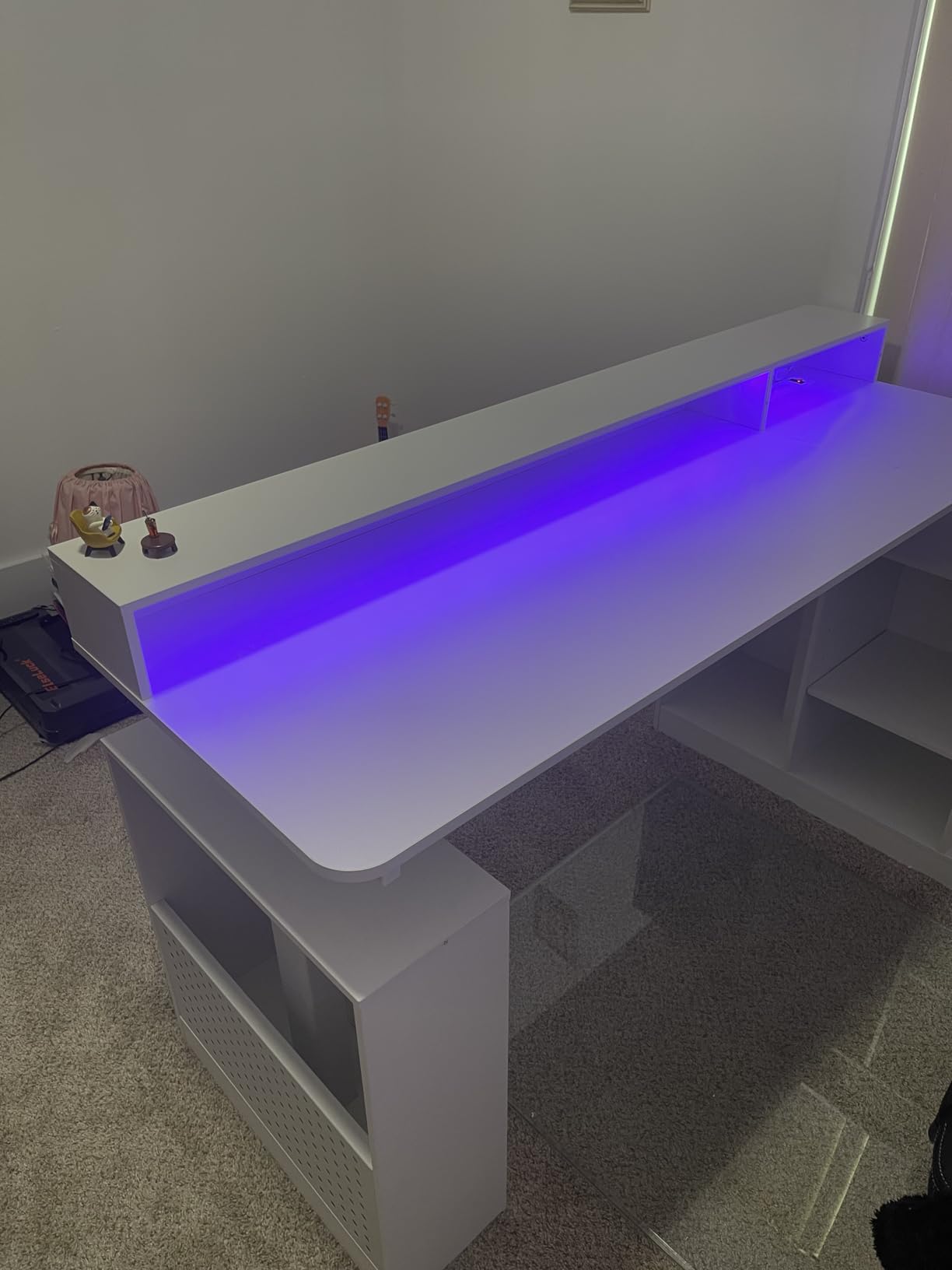 SEDETA L Shaped Gaming Standing Desk, 63 inch Height Adjustable Office Executive Desk with Storage Shelves and Monitor Stand, Computer Gaming Desk with Power Outlet, LED Lights for Home Office, Black customer photo 2