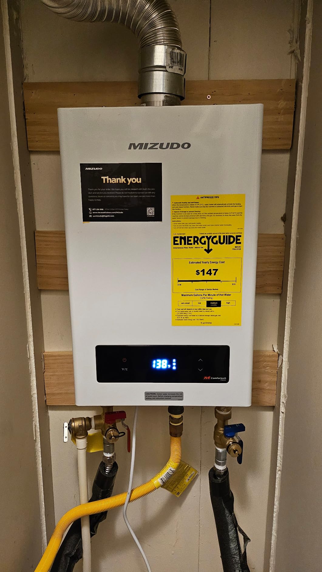 MIZUDO Natural Gas Tankless Water Heater, 199,000 BTU, Indoor customer photo 1