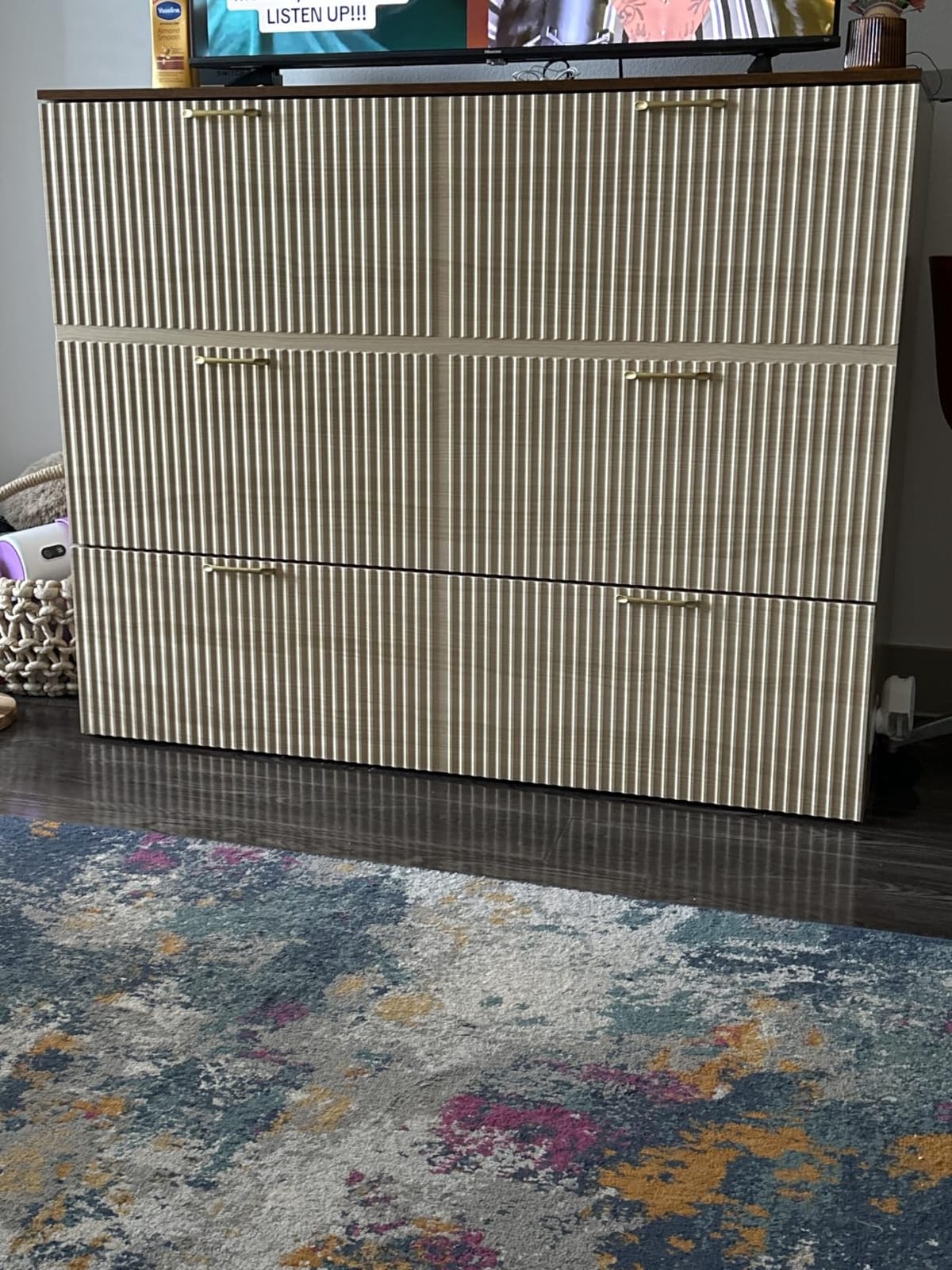 VINGLI Full Murphy Bed with Storage Drawer,2 Charging Station,Fluted Wooden Foldable Bed Cabinet,Boho,Hideaway Paltform Panel Bed for Small Spaces,Guest Room,Office,Apartment,Beige customer photo 1