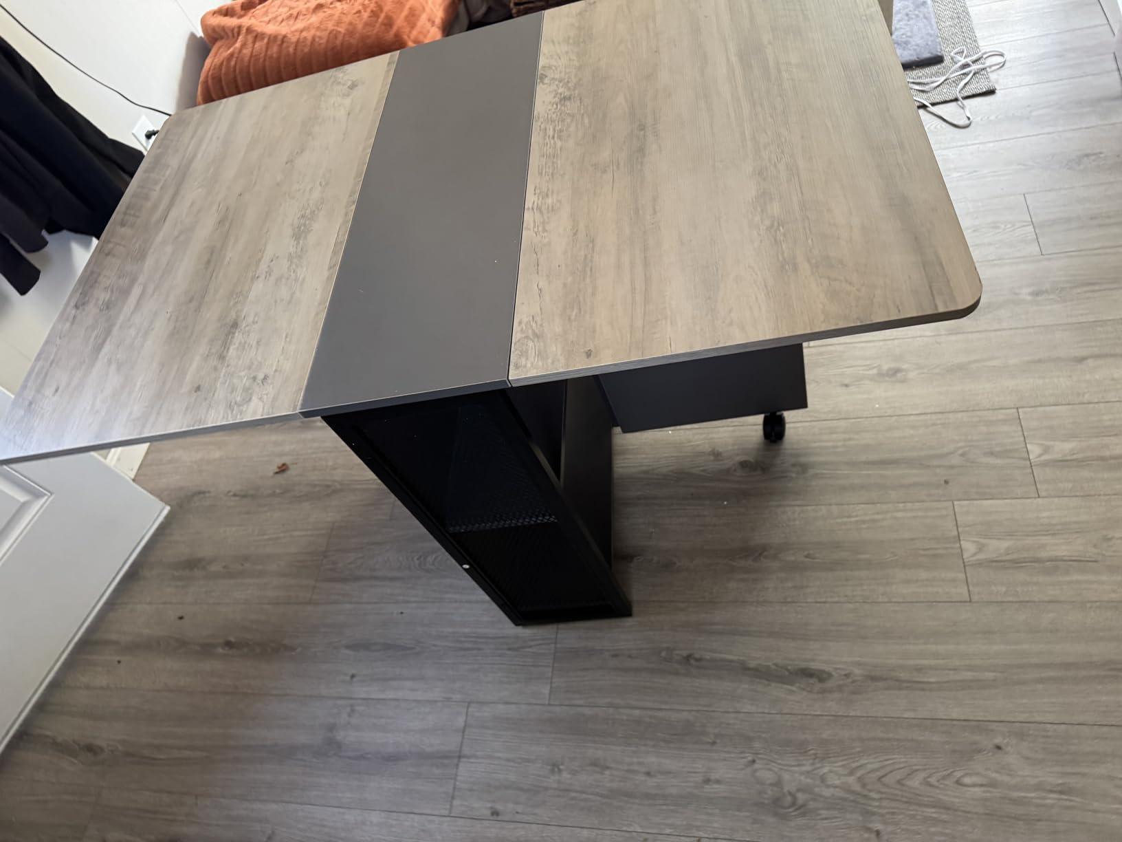 IDEALHOUSE FoldingTable, Drop Leaf Dining Table with 6 Wheels and 2-Layer Storage Shelf, Space Saving Table for Small Spaces (Slate Oak, 50.1