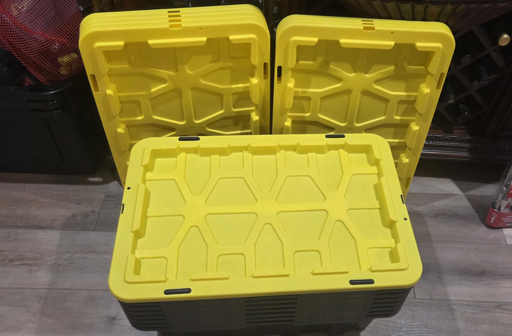 8 PACK of 12 Gallon Medium Black & Yellow Storage Bins | Plastic Tote Organizing Container with Secure Latching Lids, Stackable, Extra Strength with Built in Handle | 24.5