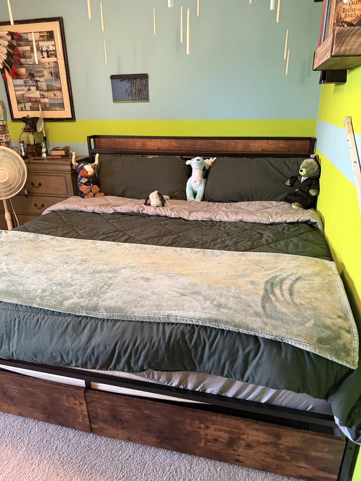 LIKIMIO King Size Bed Frame with 2 Drawers and Charging Station customer photo 2