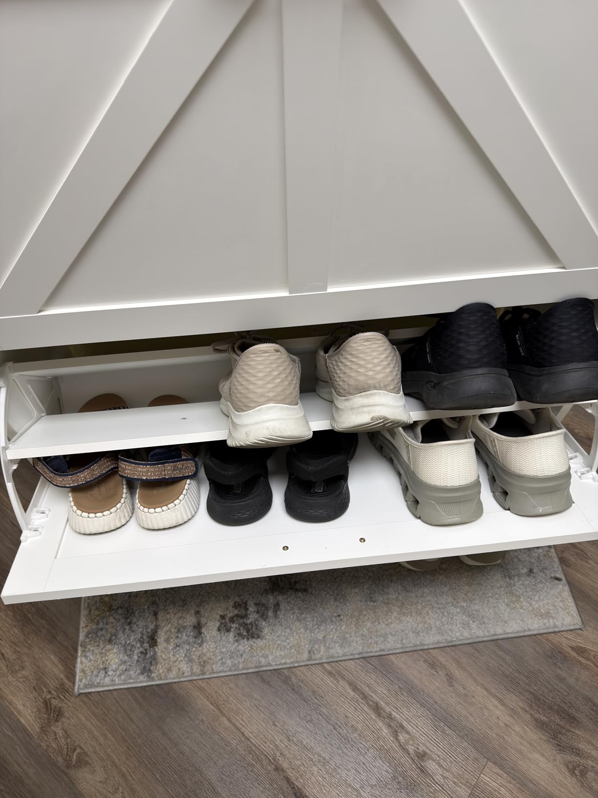 GRUSIGN Shoe Cabinet, Shoe Storage Cabinet with 2 Flip Drawers & Adjustable Shelf, Space-Saving Shoe Organizer – Holds 16+ Pairs, Narrow Shoe Cabinet Storage for Entryway/Hallway(White) customer photo 2
