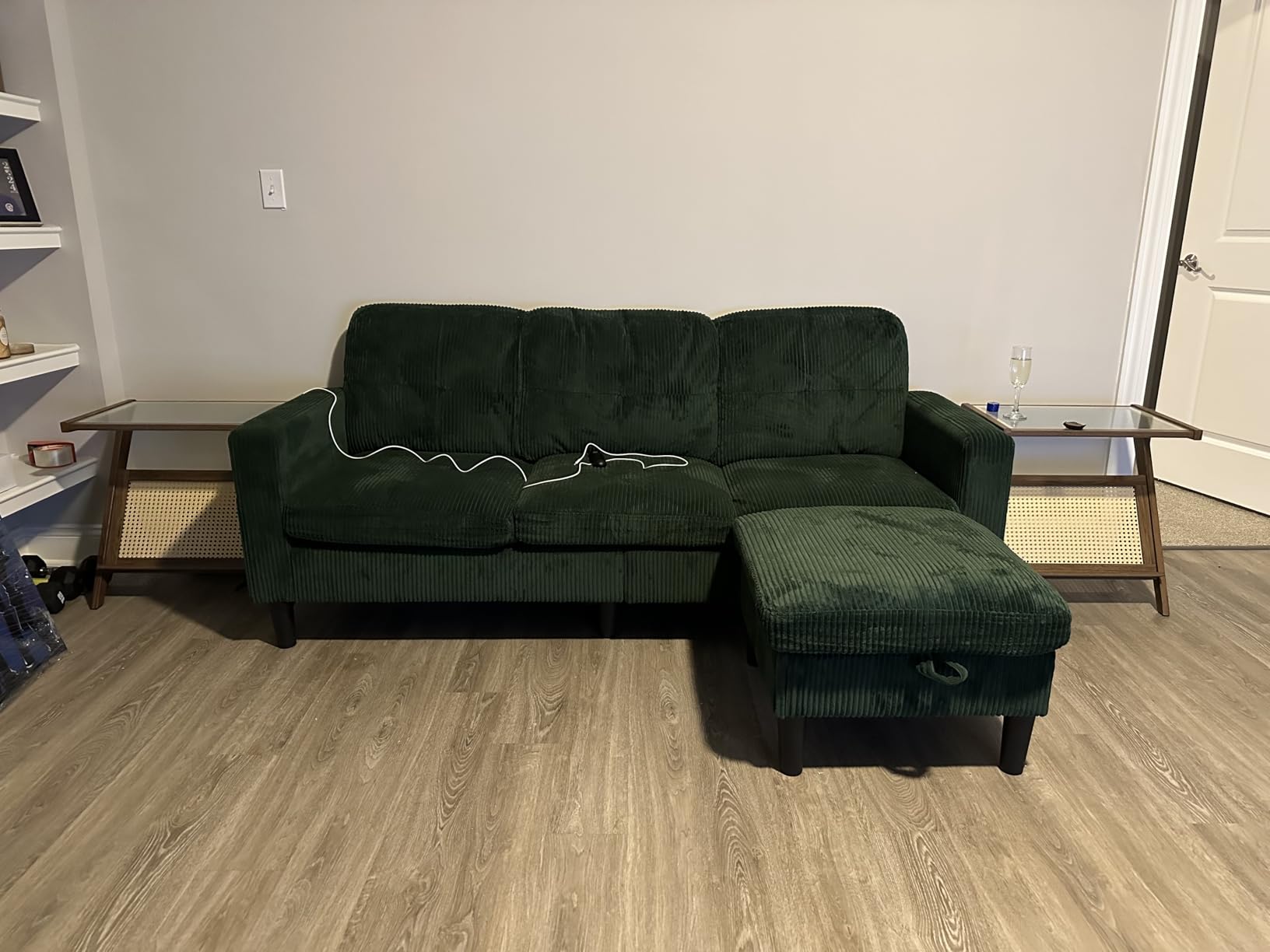 Shintenchi Modern Upholstered Sectional Sofa, L-Shaped Couch with Storage Ottoman and Reversible Chaise for Living Room, Carbon Black Corduroy Fabric customer photo 2
