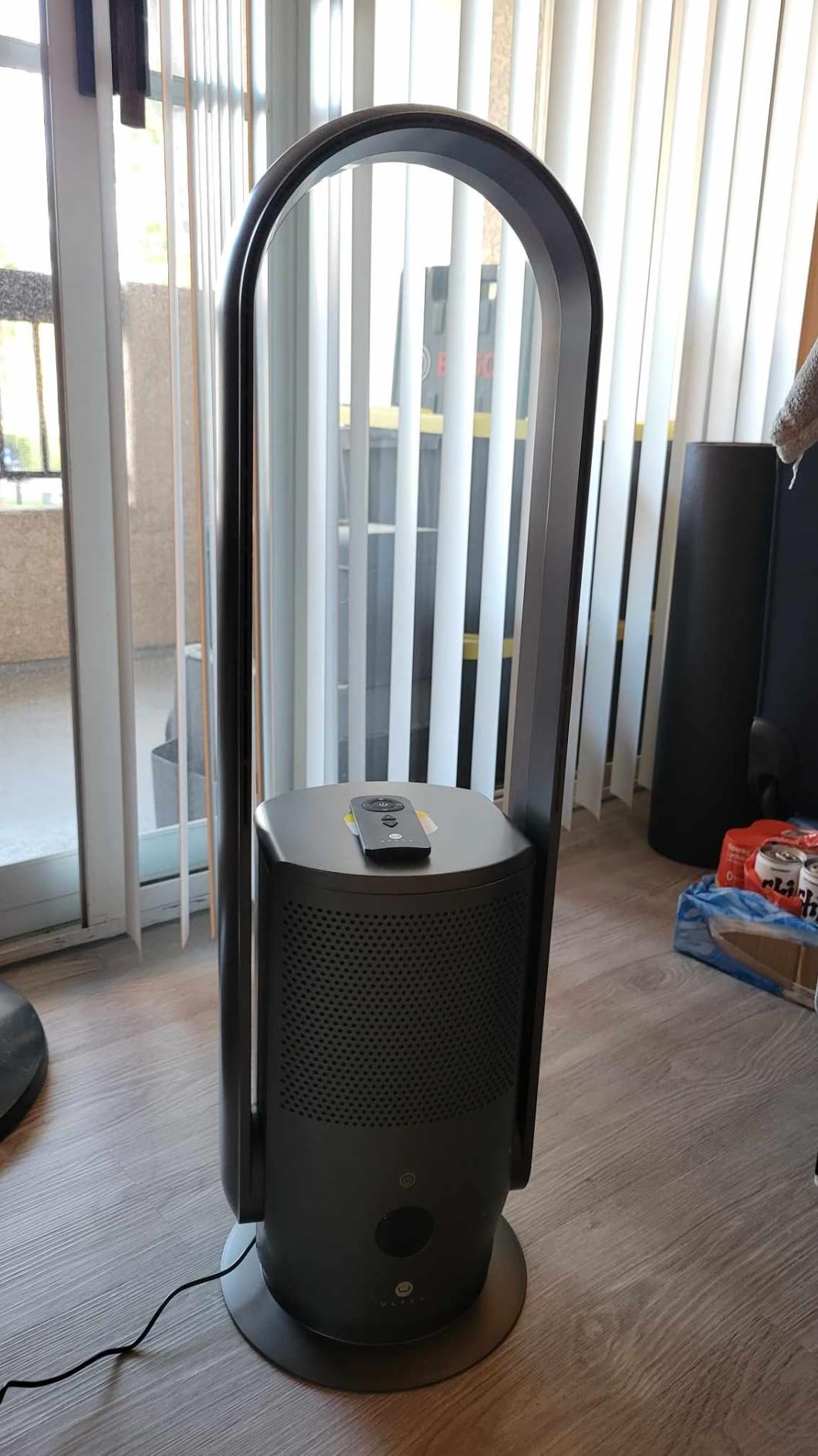 ULTTY Bladeless Tower Fan and Air Purifier Combo, Quiet Oscillating Fan with Remote & Touch Control, 9 Speeds, 8H Timer, HEPA Air Filter, Safe Floor Fan for Bedroom Home Office White, 23.5