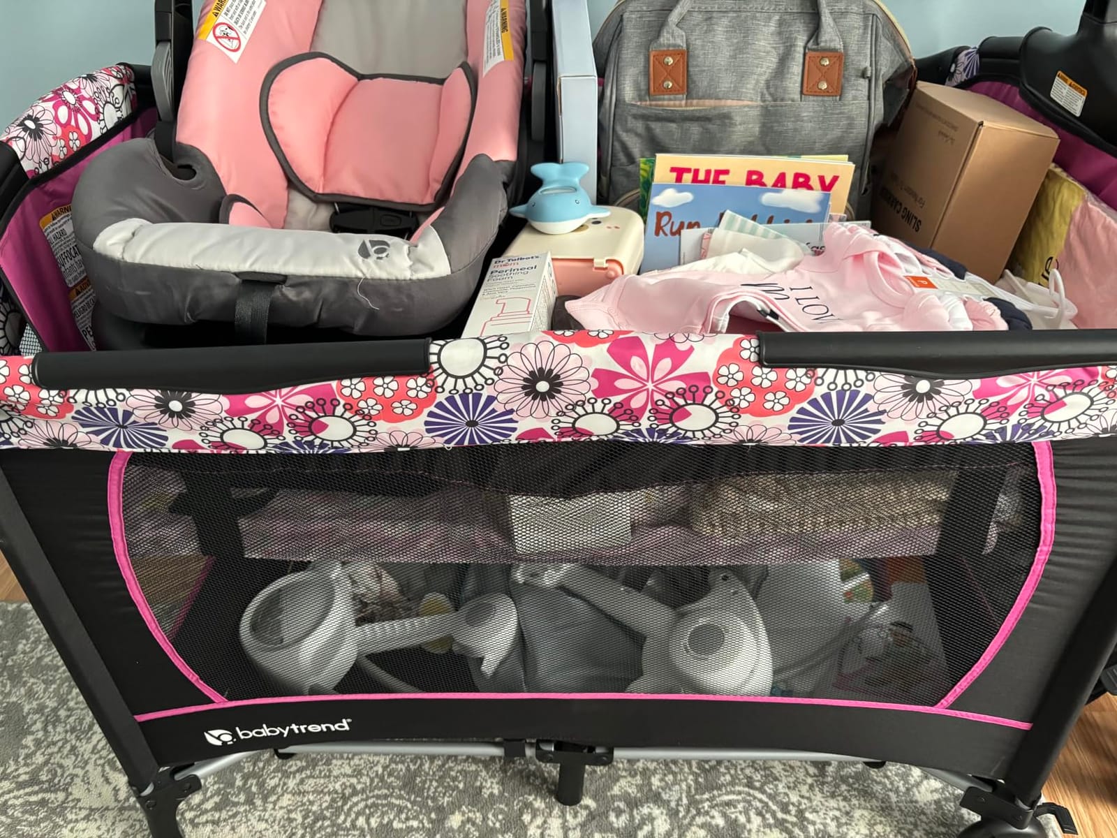 Baby Trend Comet One Hand Quick-Fold Playard with Hanging Bassinet, Desert Grey customer photo 2