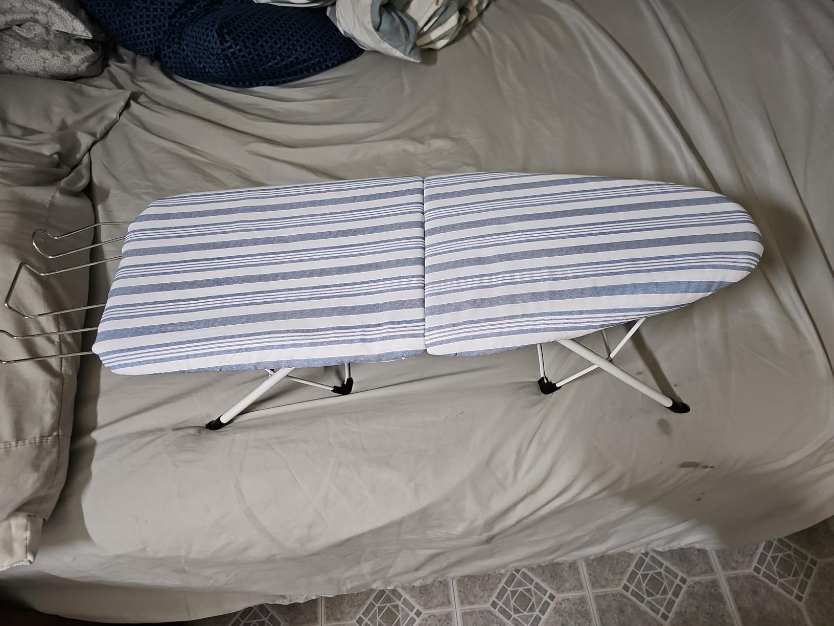 Honey-Can-Do Steel Tabletop Ironing Board with Folding Legs, Grey and White Stripe Cotton Cover, Compact Space-Saving Design, 30