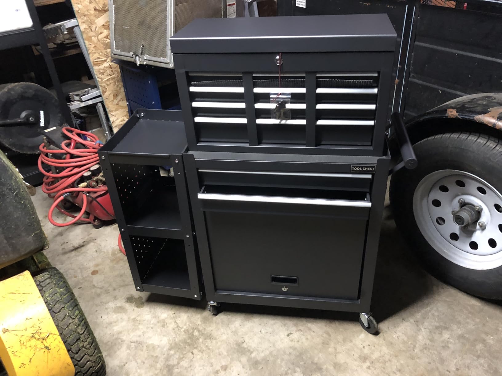 7 Drawer Rolling Tool Chest with Stainless Steel Top, Lockable Tool Cart with Side Storagae Cabinet & Multi-Sizes Drawers, Mobile Rolling Tool Cabinet for Garage Workshop Warehouse, Gray customer photo 1