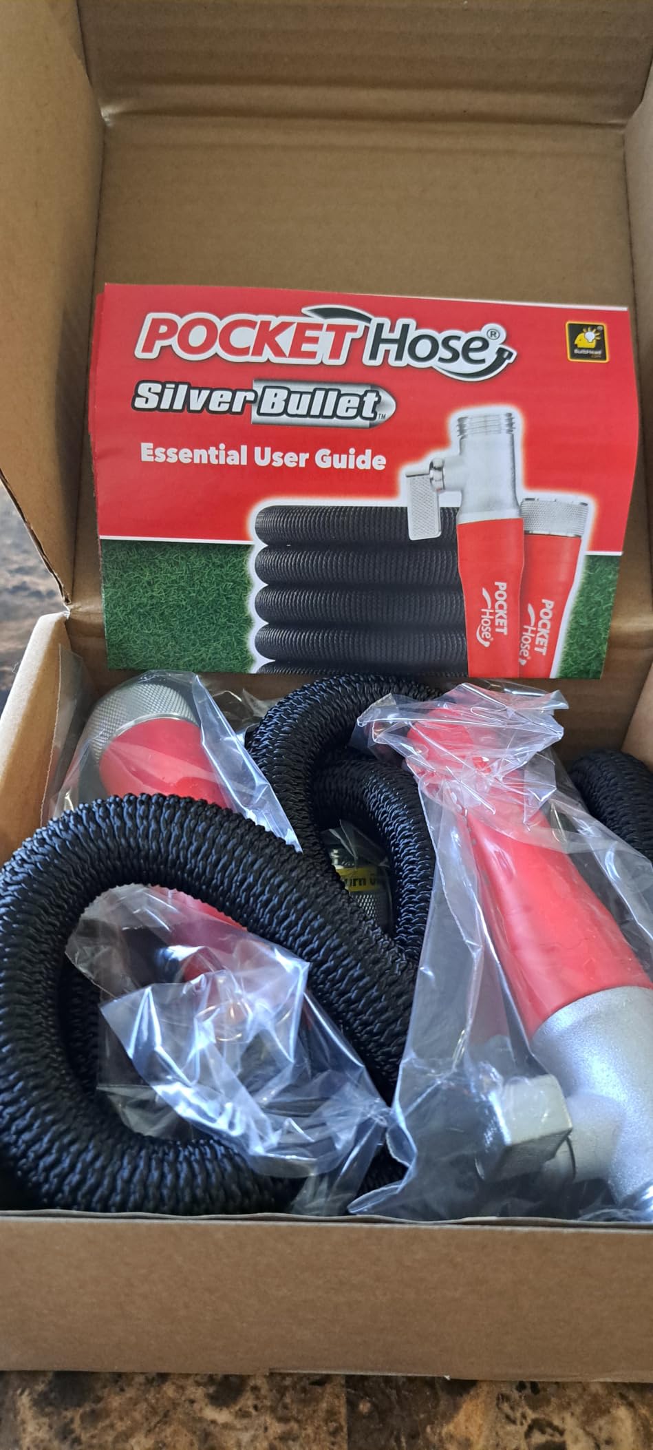 Pocket Hose 75 FT Silver Bullet 2.0 Expandable Garden Hose w/Turbo Shot Nozzle, AS SEEN ON TV, Lead-Free, Solid Aluminum Connectors, Easy On/Off Valve, Kink-Free, Leak-Proof (Pack of 2) customer photo 2