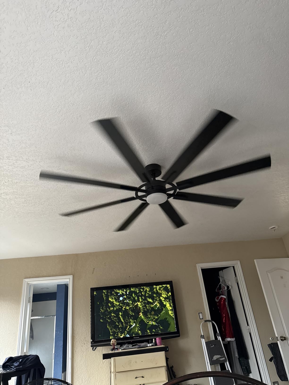Large Ceiling Fans with Lights: Modern 84 Inch 8 Blade Outdoor Ceiling Fan with Remote Control - Big Fan Light Indoor Reversible 6 Speed Quiet DC Motor - Black customer photo 1