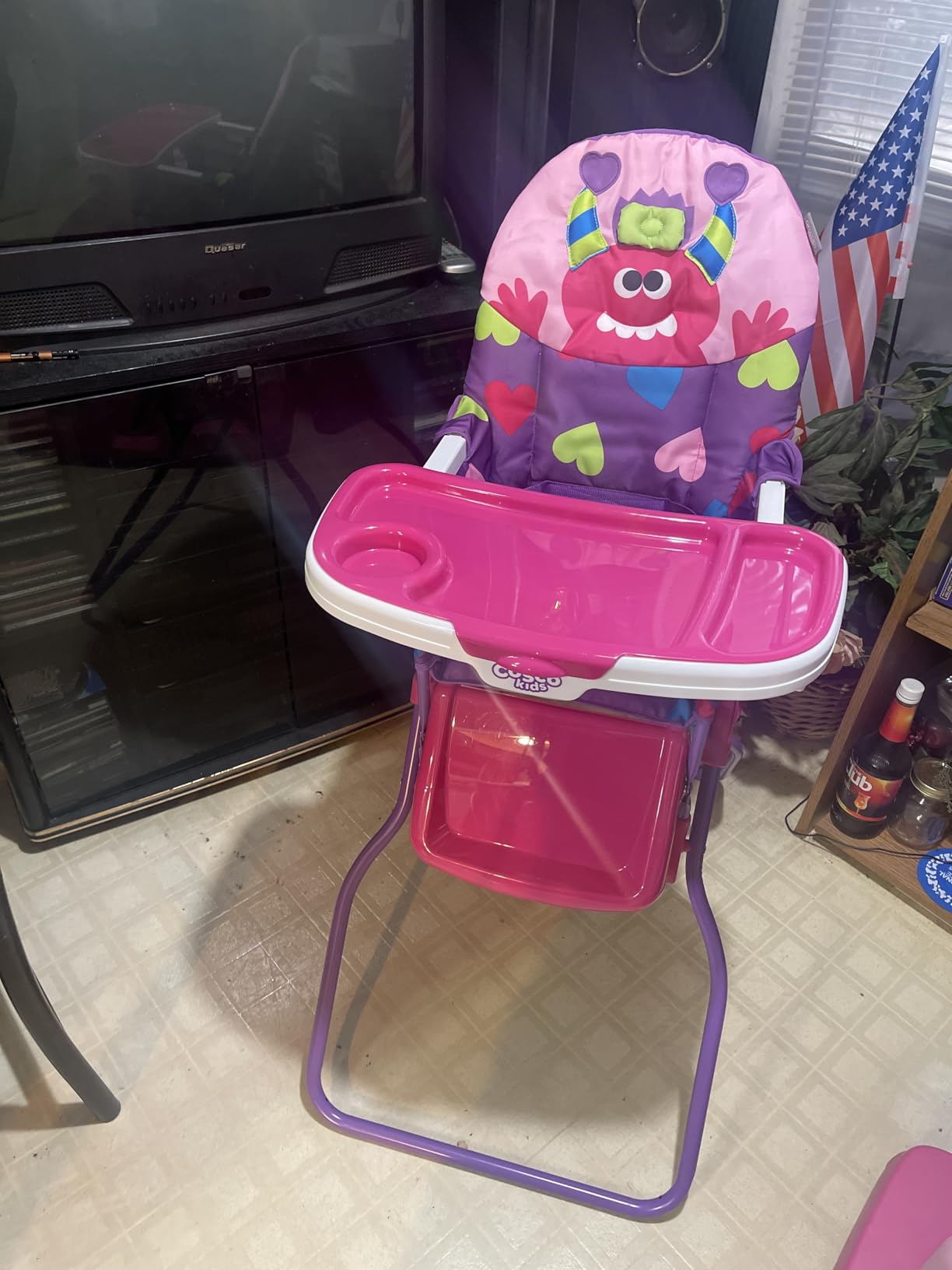 Cosco Kids Simple Fold Folding High Chair for Babies and Toddlers (from 6 Months to 50 lbs) Simple Fold Deluxe with 3-Position Tray, Portable High Chair, Monster Syd customer photo 2