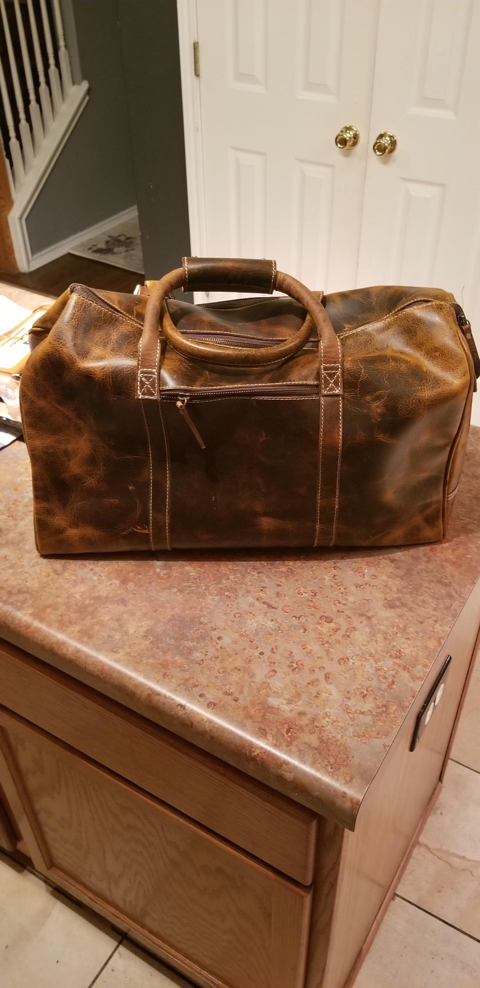 KomalC Leather Duffle Bag for Men & Women, Travel Holdall Gym Sports Bag customer photo 1