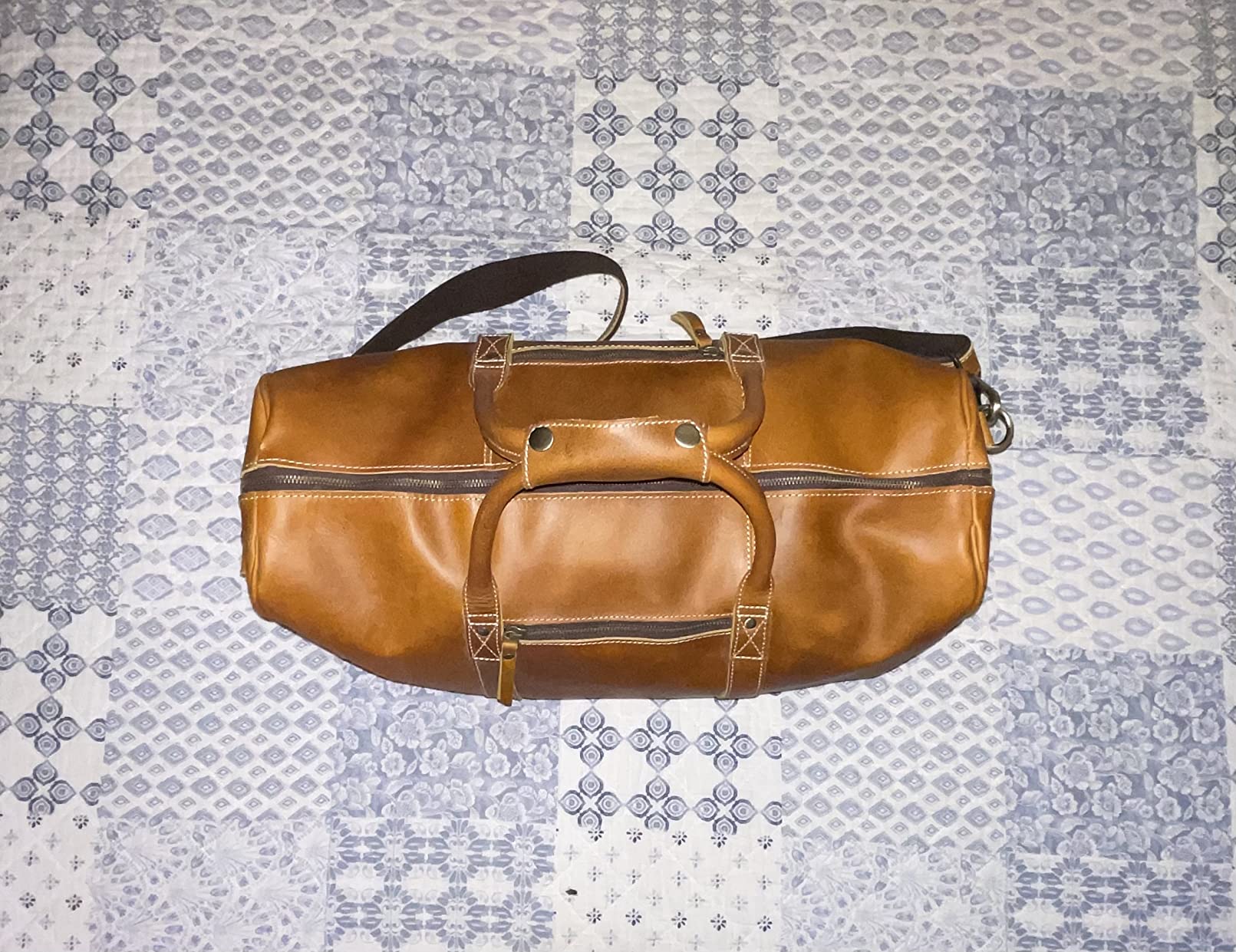 KomalC Leather Duffle Bag for Men & Women, Travel Holdall Gym Sports Bag customer photo 2
