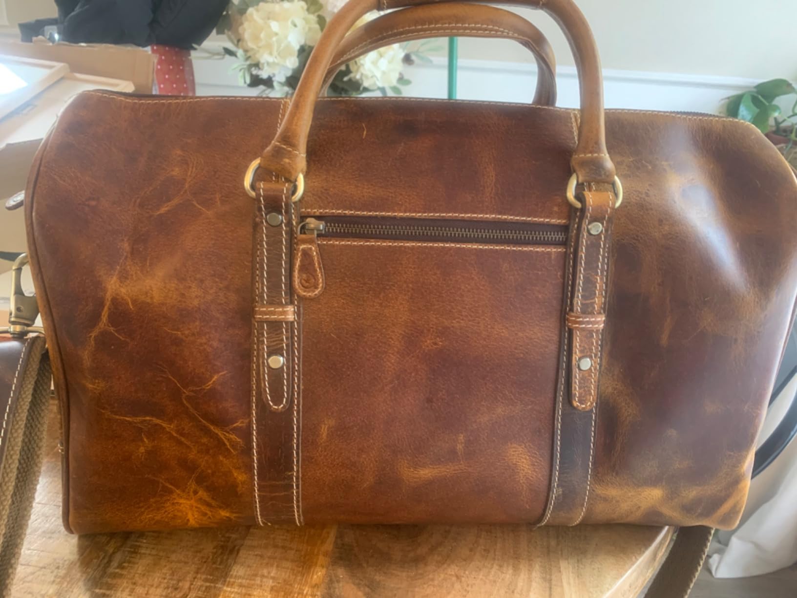 Leather Travel Duffel Bag | Gym Sports Bag Airplane Luggage Carry-On Bag | Gift for Father's Day By Aaron Leather Goods customer photo 2