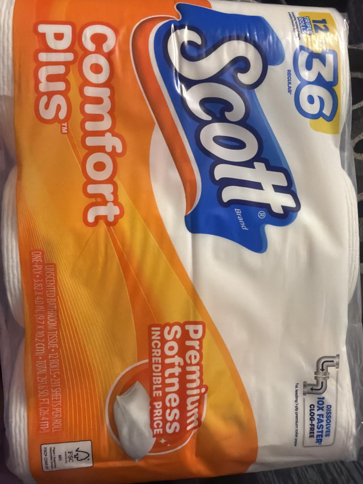 Scott ComfortPlus Toilet Paper, 12 Triple Rolls, 231 Sheets per Roll, Septic-Safe, 1-Ply Toilet Tissue customer photo 2