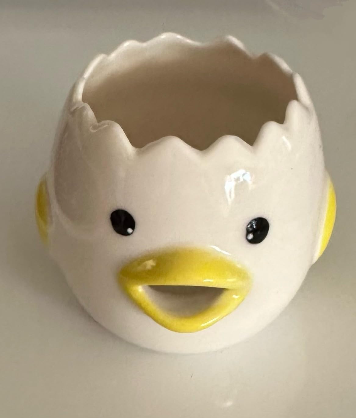 LuoCoCo Cute Egg Separator, Ceramics Vomiting Chicken Egg Yolk White Separator, Practical Household Small Egg Filter Splitter, Kitchen Gadget Baking Assistant Tool, Dishwasher Safe (Yellow) customer photo 2