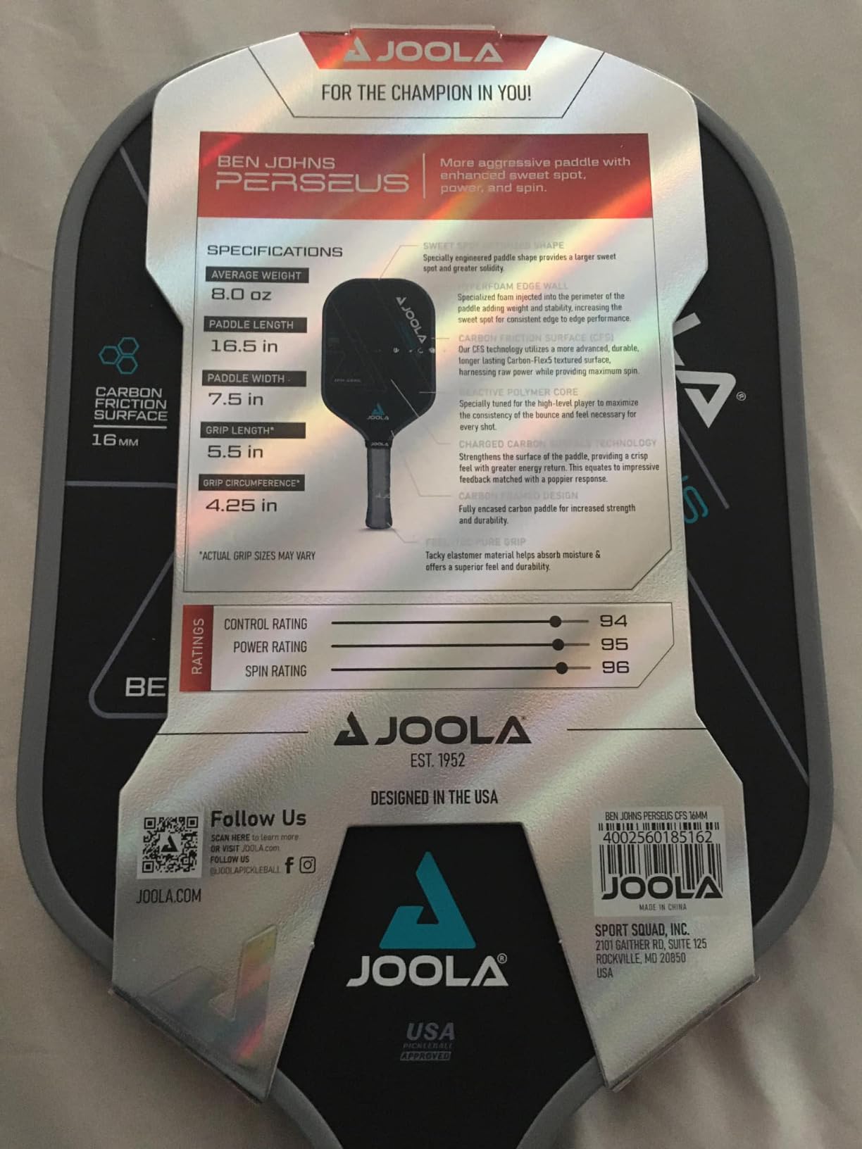 JOOLA Professional Pickleball Paddles – Charged Surface Technology for Power & Feel – Select Perseus or Hyperion Shape – Fully Encased Carbon Fiber – USAP Approved – Well Balanced w/Pop & Control customer photo 1